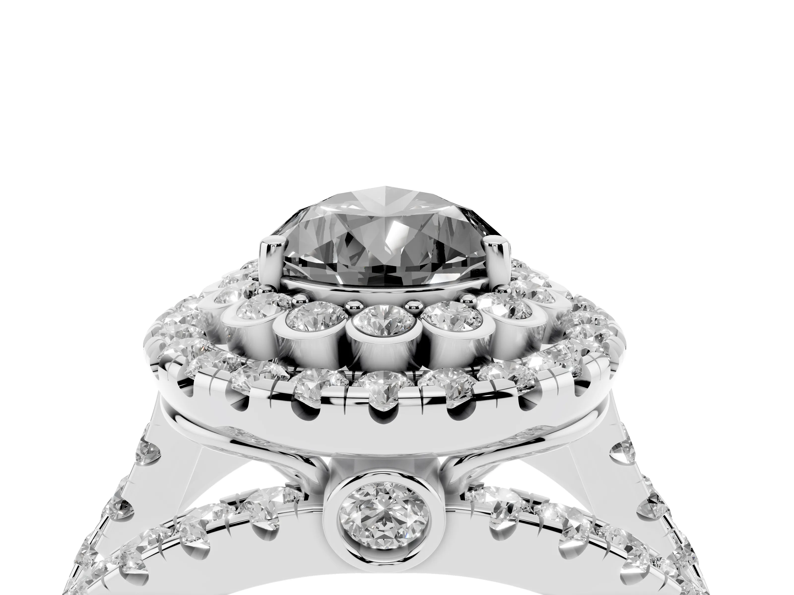 Fancy Black Pear Cut Diamond Double Halo Ring Set in Silver with Round Pavé Split Shank