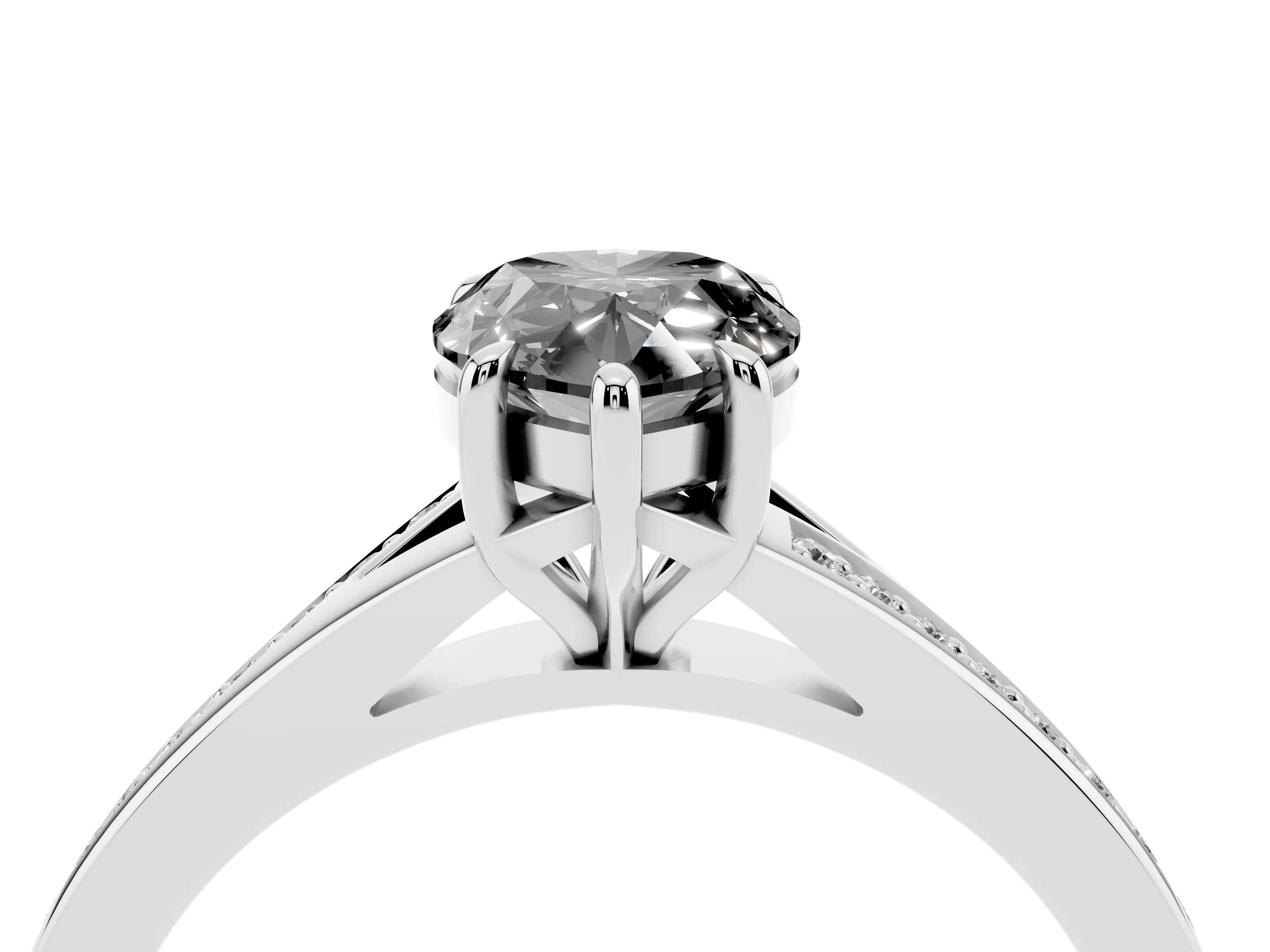 Fancy Black Pear Cut Diamond Solitaire Ring Set in Silver with Pavé Accent Band and Classic Prong Setting