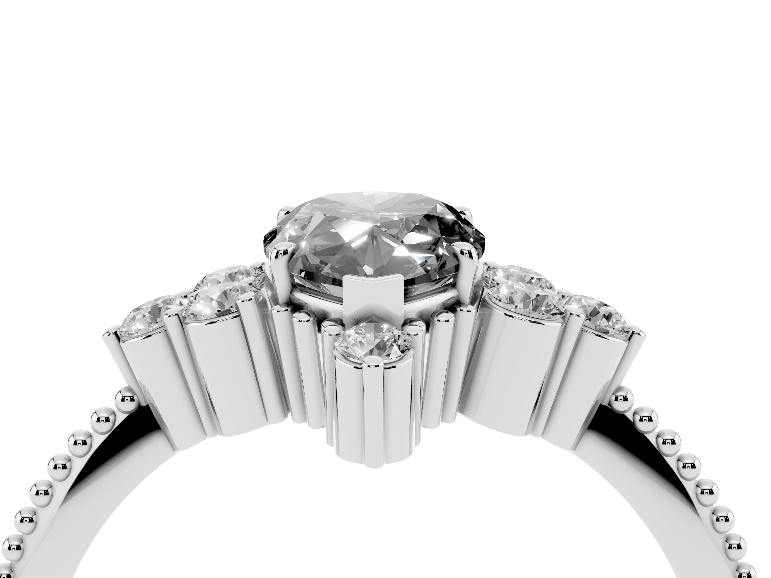 Fancy Black Pear Cut Diamond Cluster Ring Set in Platinum with Beaded Band