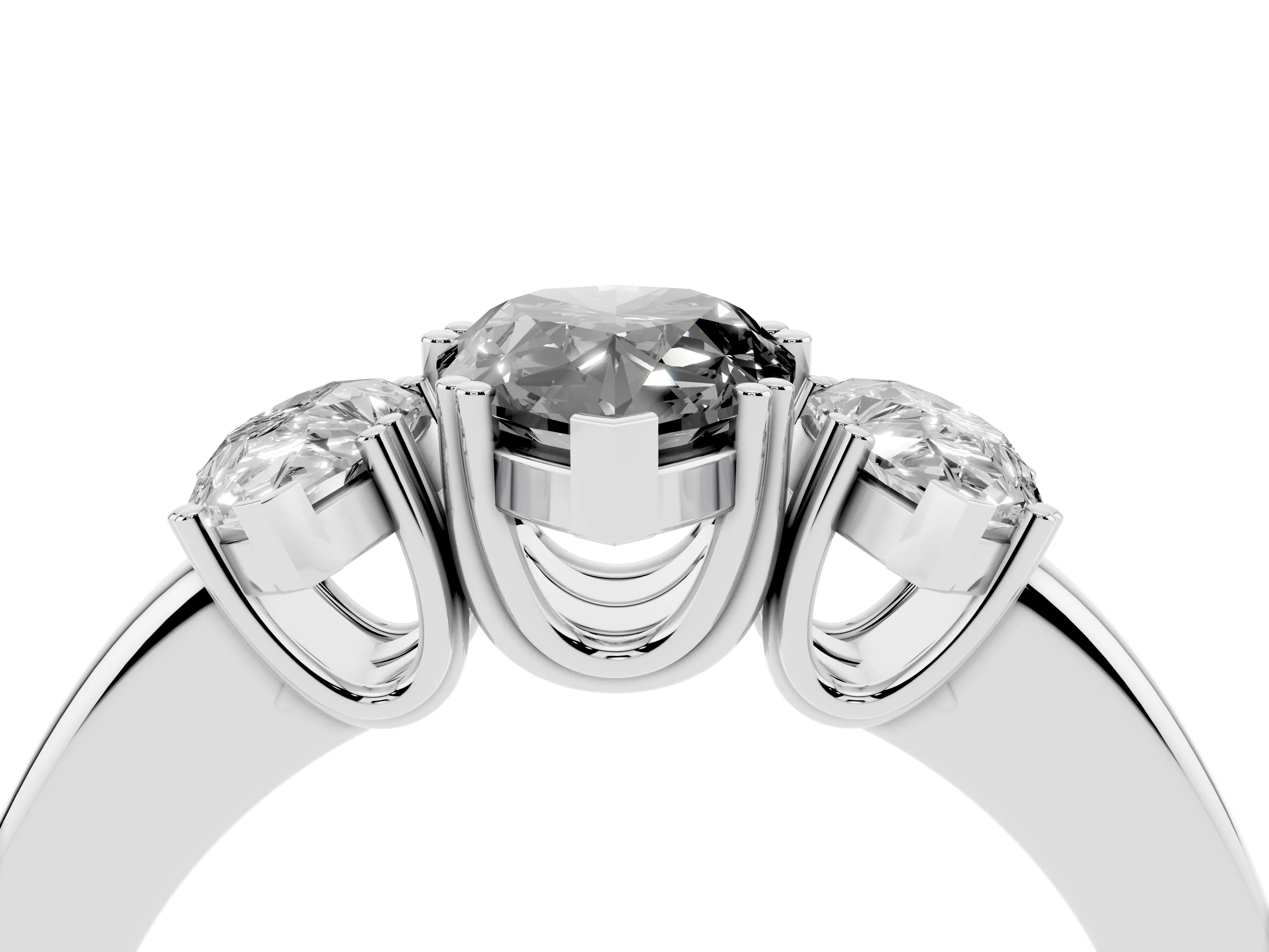 Fancy Black Pear Cut Diamond Three-Stone Ring Set in White gold with Polished Channel-Set Band