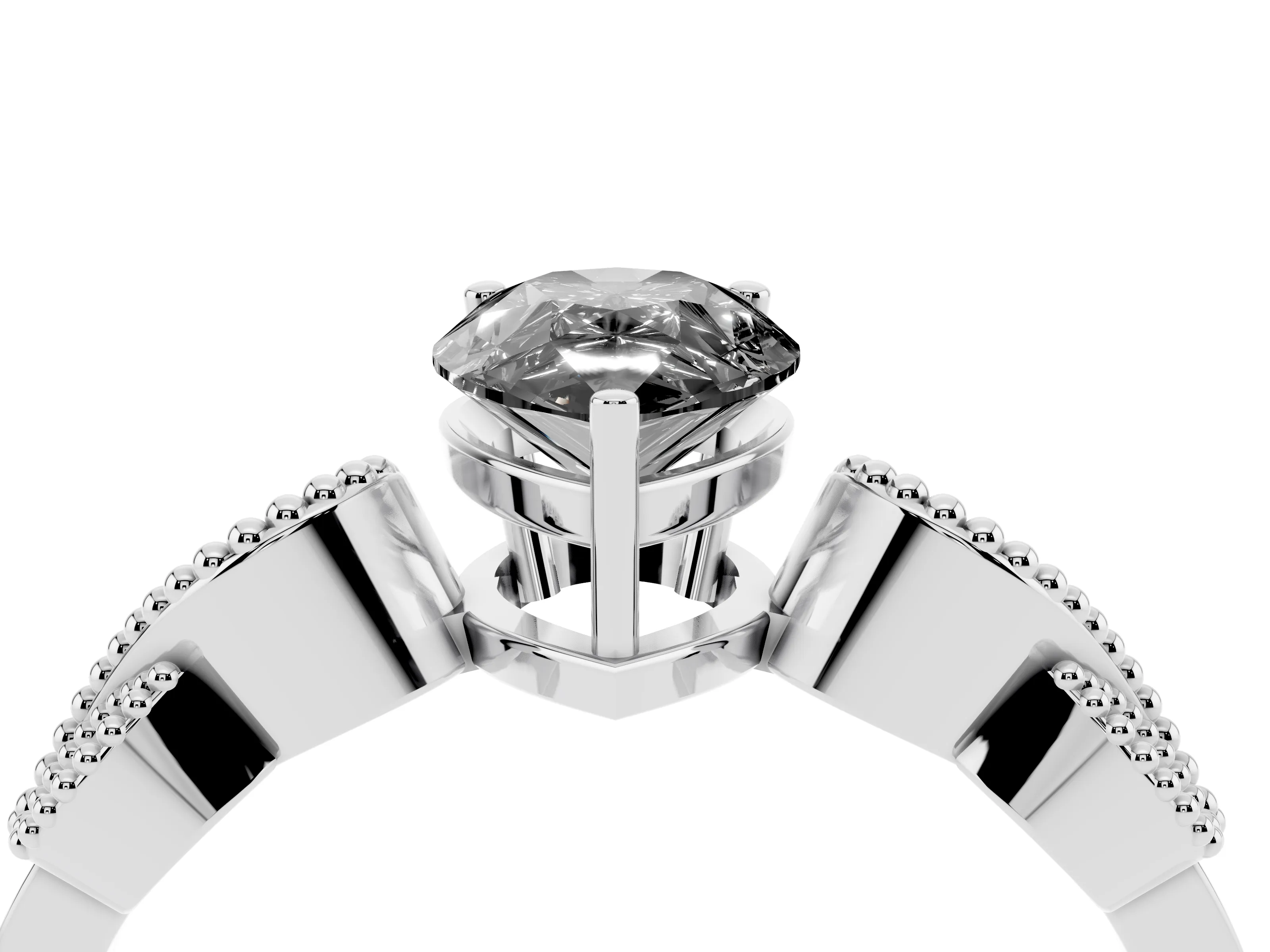 Fancy Black Pear Cut Diamond Milgrain Leaf Band Solitaire Ring Set in White gold with Accent Stones and Prong Setting