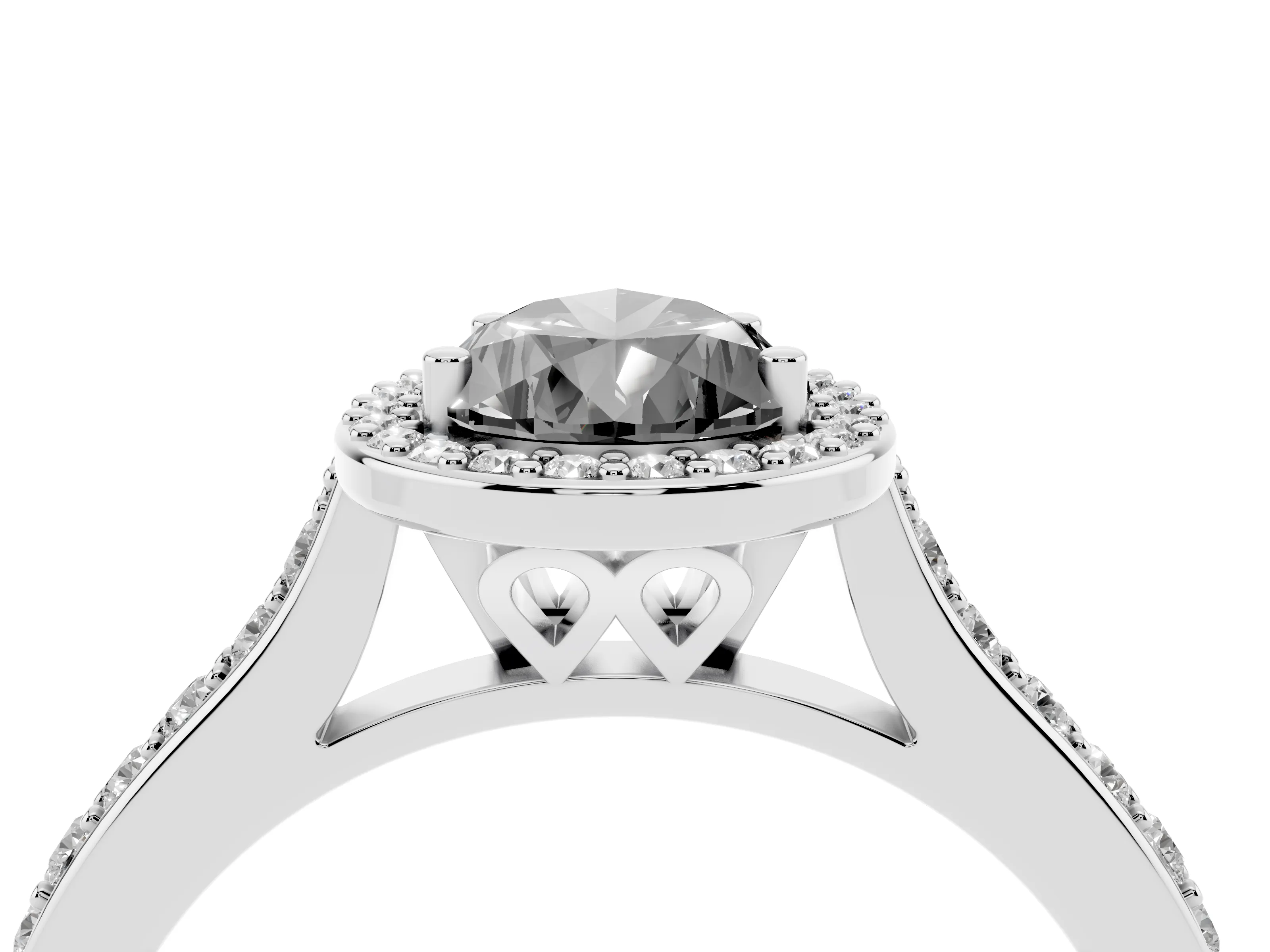 Fancy Black Pear Cut Diamond Halo Engagement Ring Set in White gold with Round Pavé Shoulders and Heart Gallery