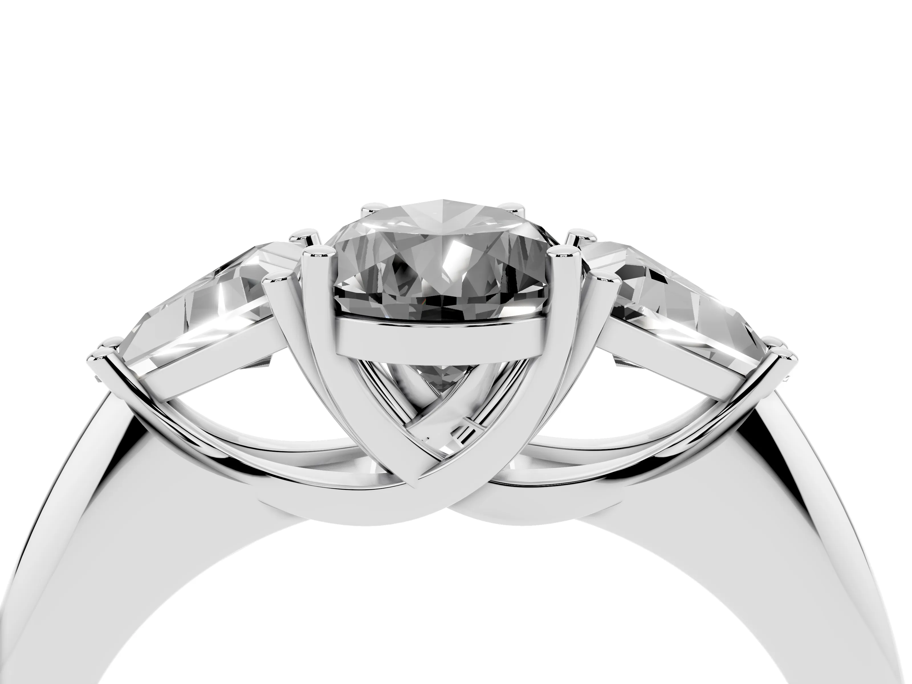 Fancy Black Pear Cut Diamond Three-Stone Engagement Ring Set in Platinum with Trillion Side Stones