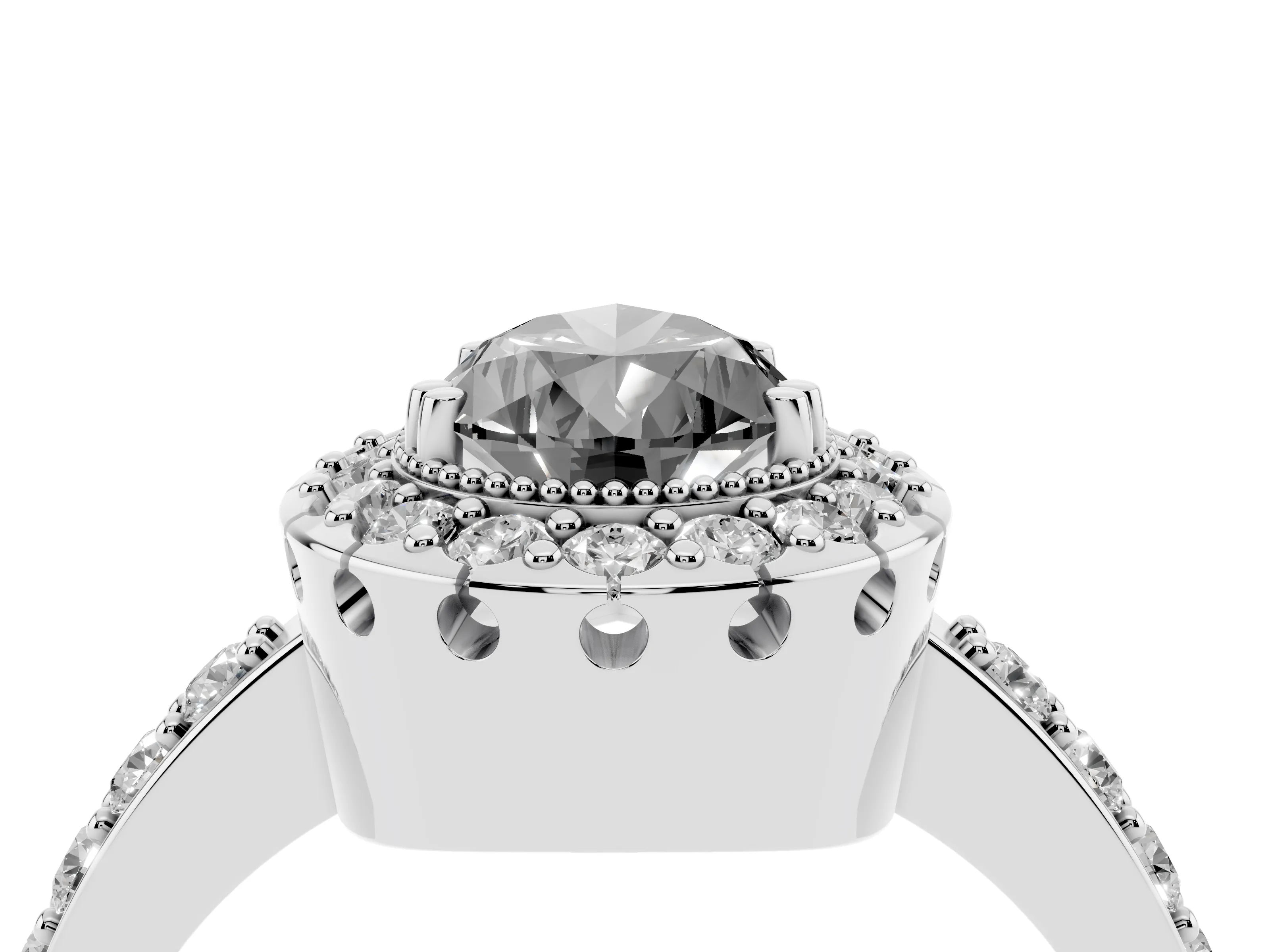 Fancy Black Pear Cut Diamond Halo Ring Set in White gold with Pavé Shank and Prong Setting