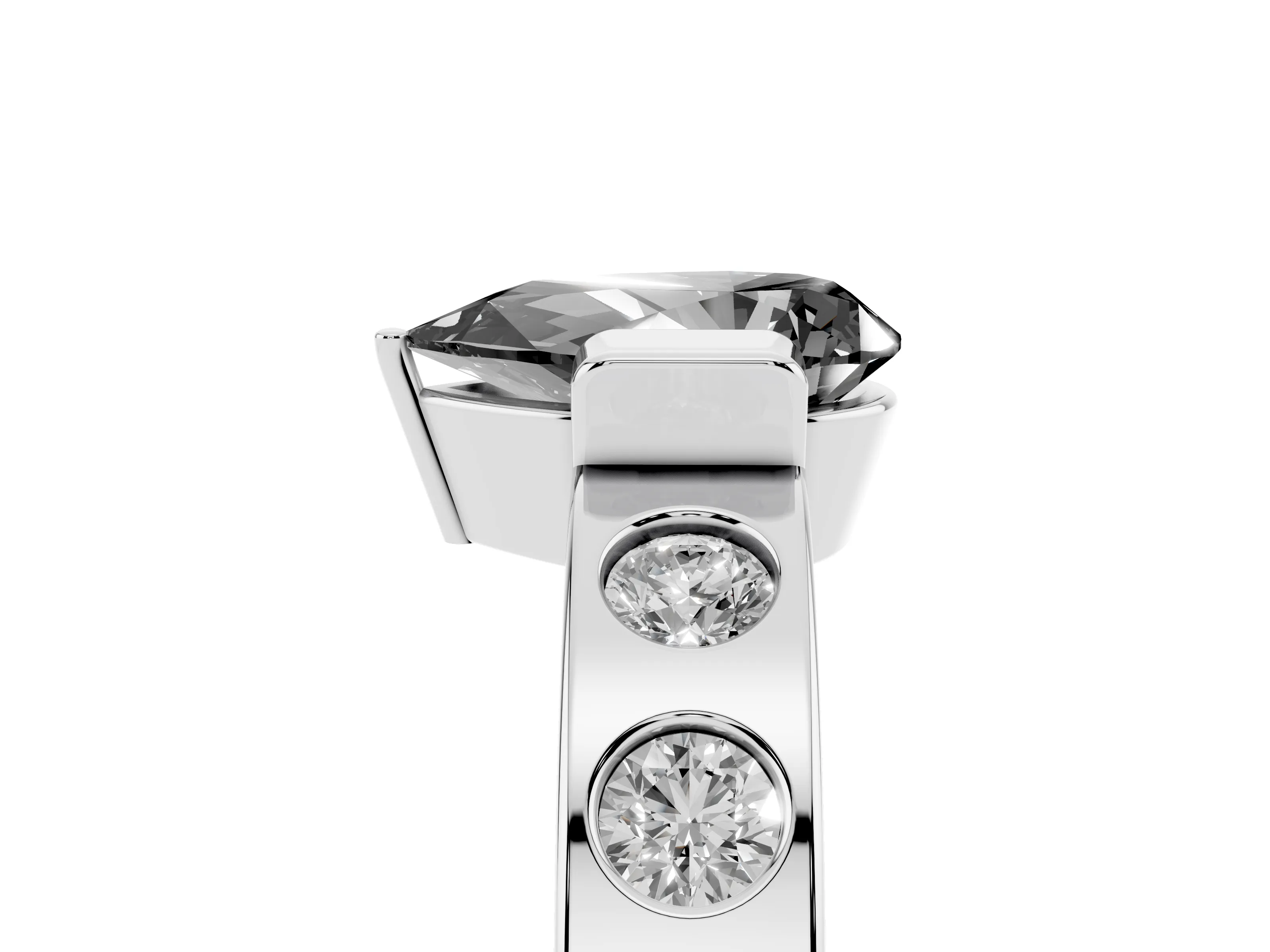 Fancy Black Pear Cut Diamond Channel-Set Band Ring Set in Platinum with Bezel Prong Setting