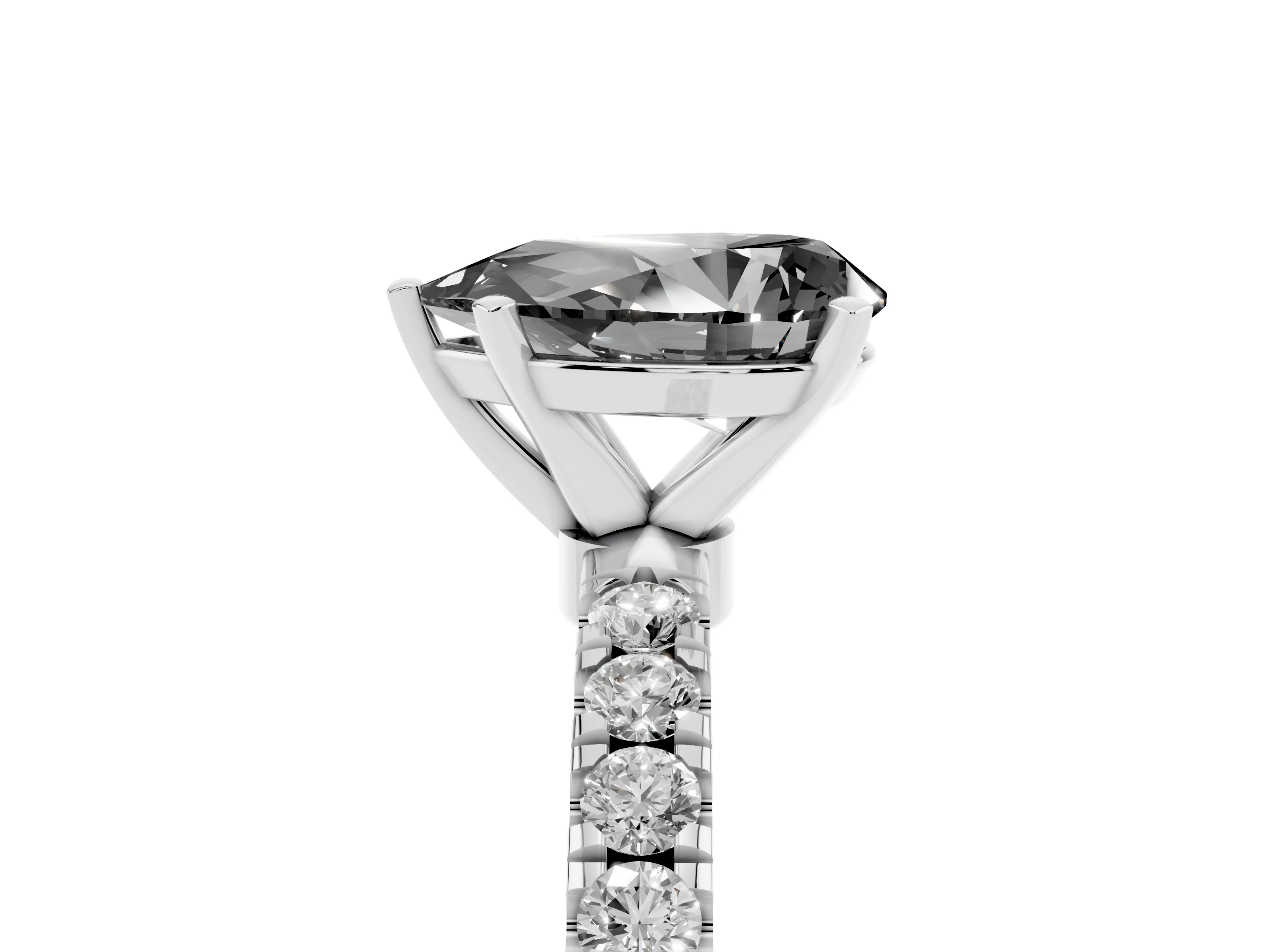 Fancy Black Pear Cut Diamond Solitaire Ring Set in Platinum with Pavé Accents and Prong Setting