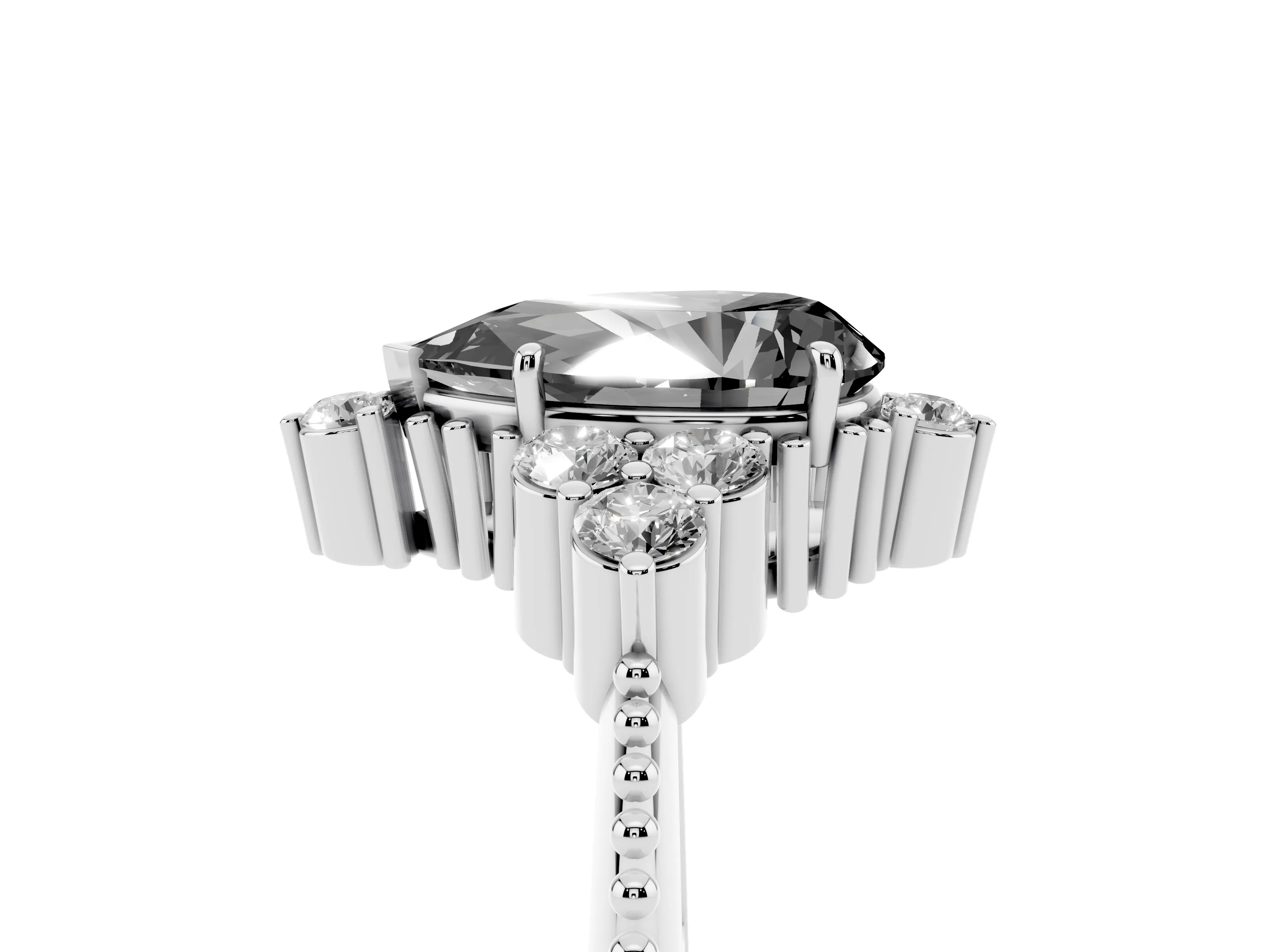 Fancy Black Pear Cut Diamond Cluster Ring Set in Platinum with Beaded Band