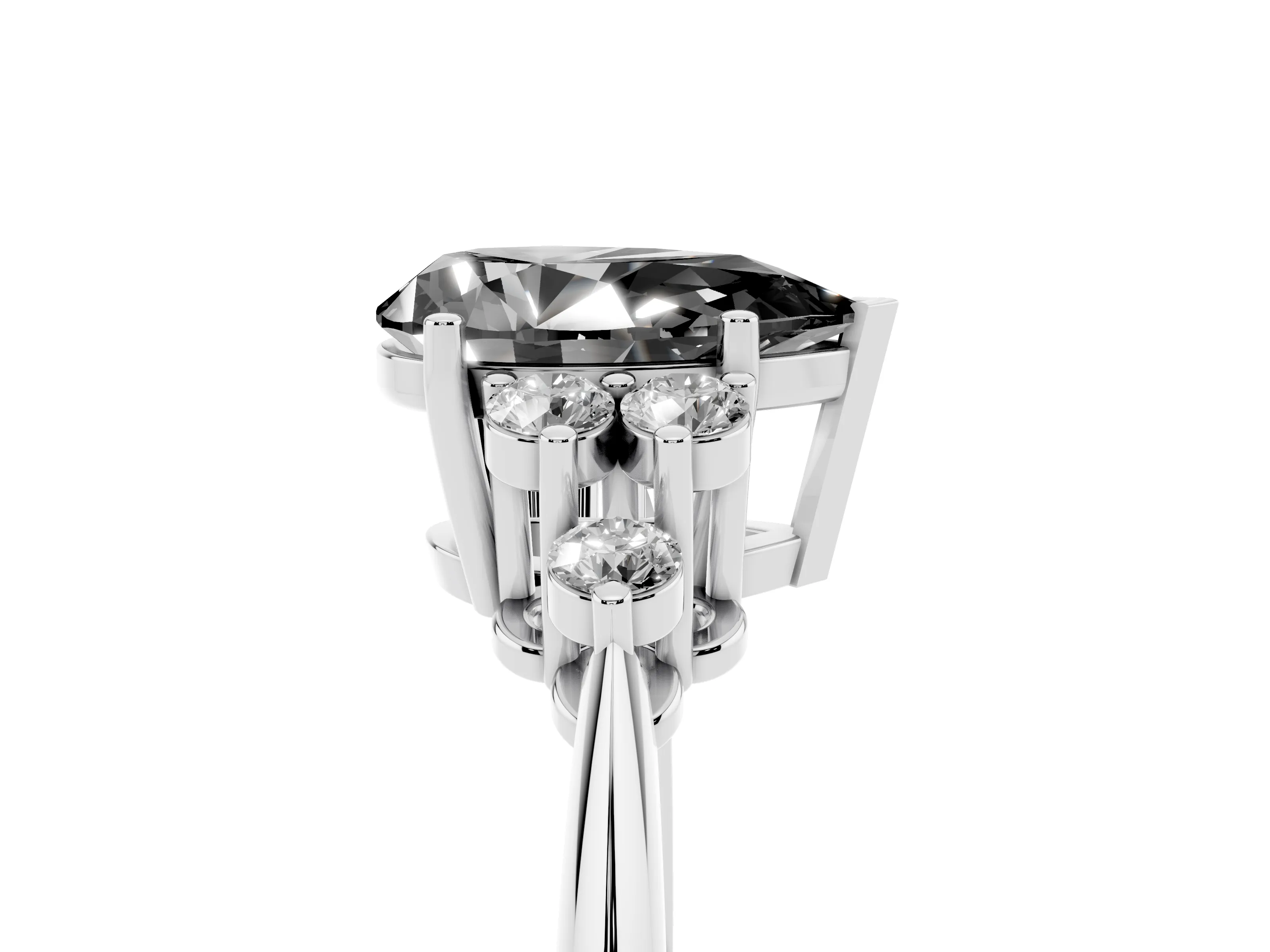Fancy Black Pear Cut Diamond Cluster Ring Set in White gold with Plain Band and Prong Setting