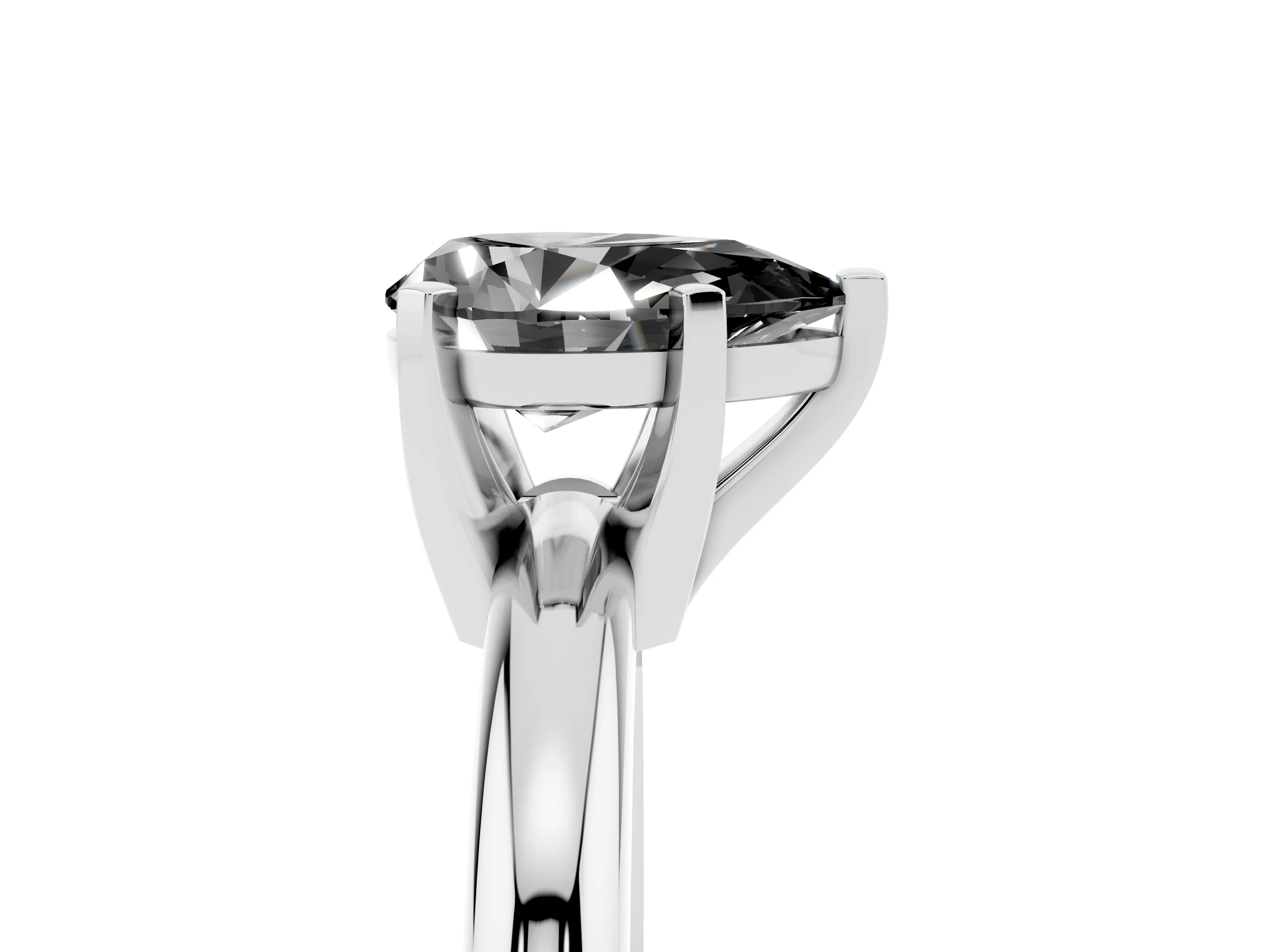 Fancy Black Pear Cut Diamond Solitaire Engagement Ring Set in White gold with Round Band and Prong Setting