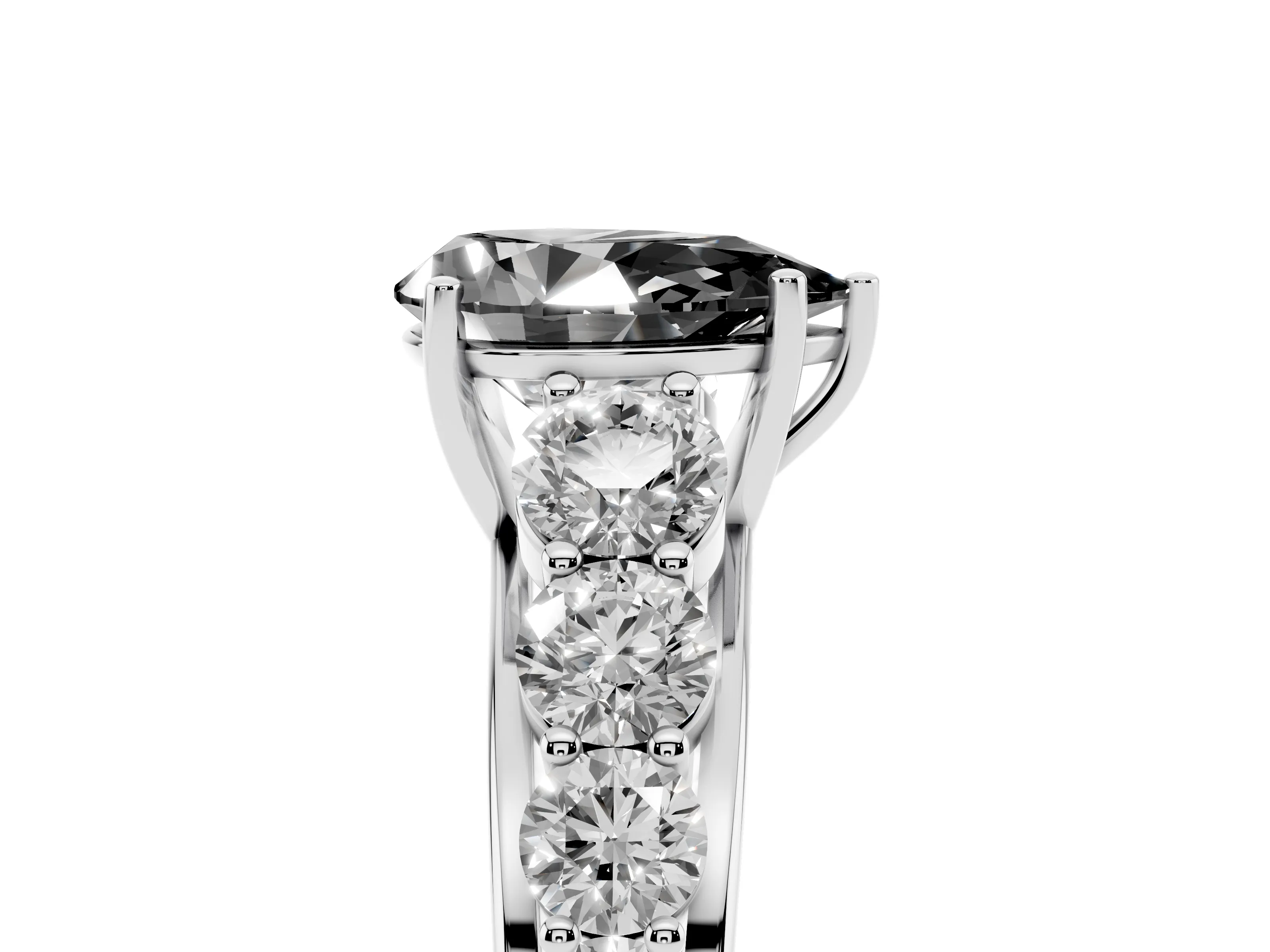 Fancy Black Pear Cut Diamond Solitaire Ring Set in Silver with Pavé-Set Band and Prong Setting