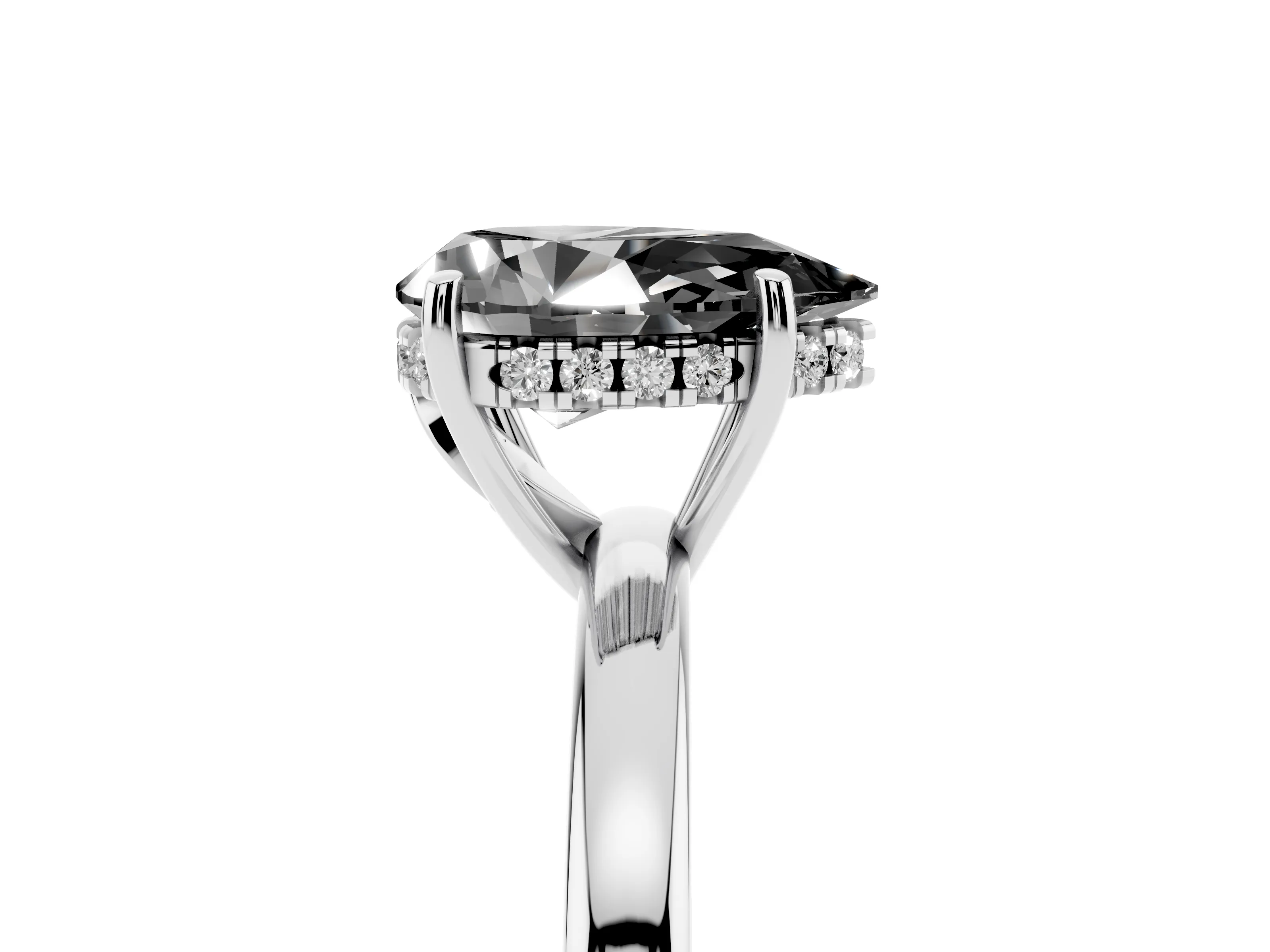 Fancy Black Pear Cut Diamond Solitaire Ring Set in Platinum with Plain Band and Prong Setting