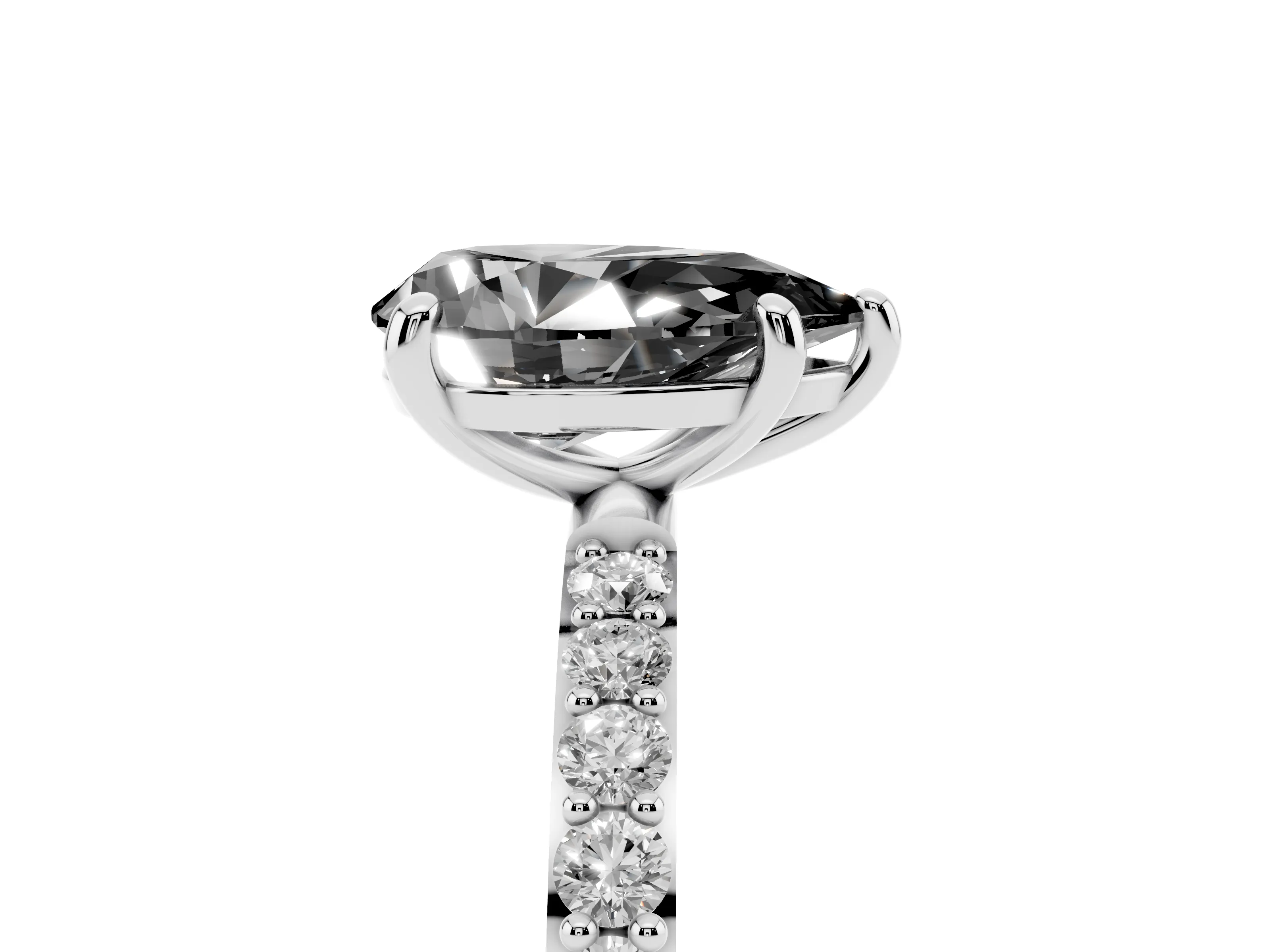 Fancy Black Pear Cut Diamond Solitaire Ring Set in Platinum with Round Pavé Band and Prong Setting