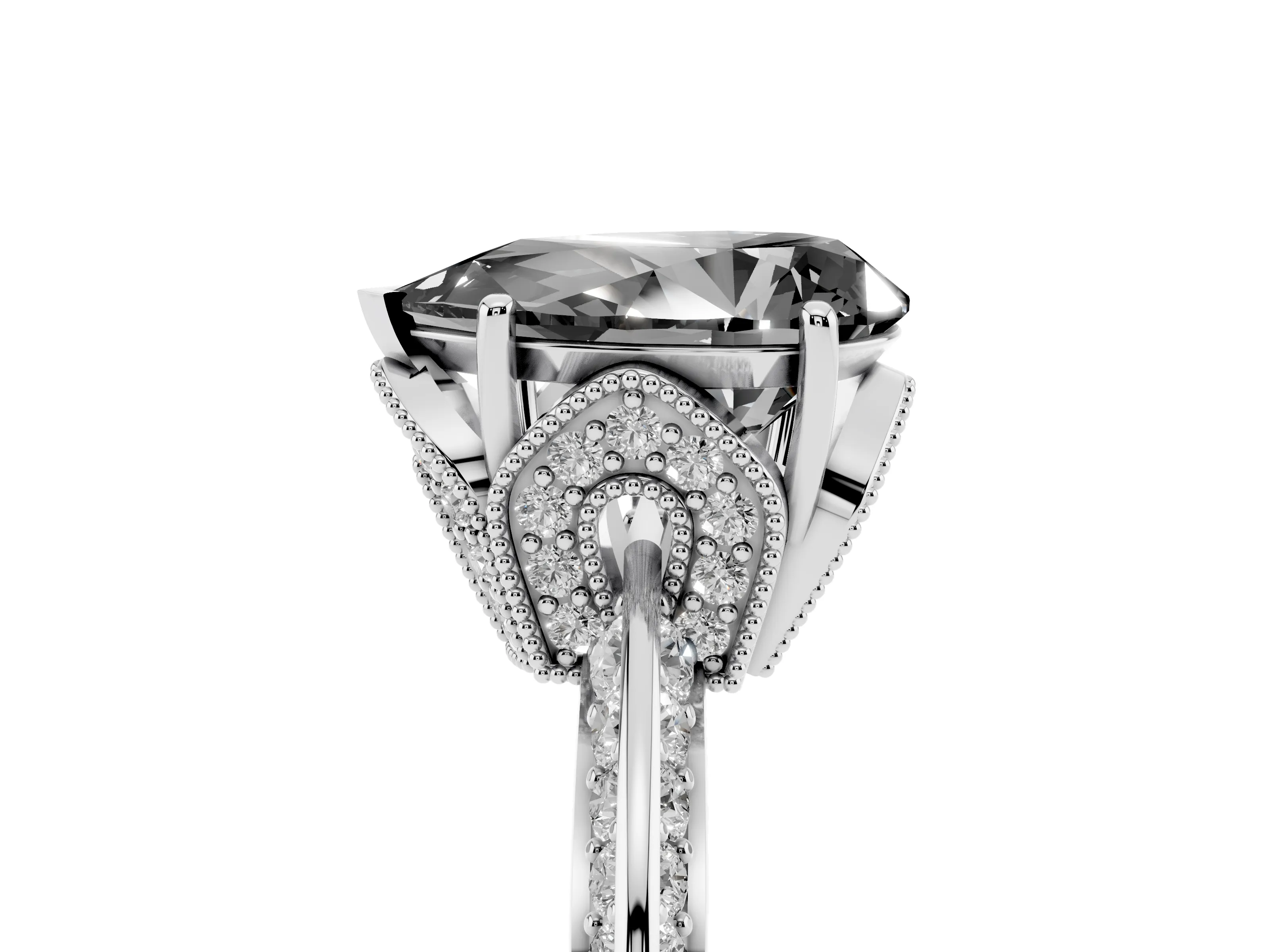 Fancy Black Pear Cut Diamond Solitaire Engagement Ring Set in Silver with Pavé Split Shank and Prong Setting