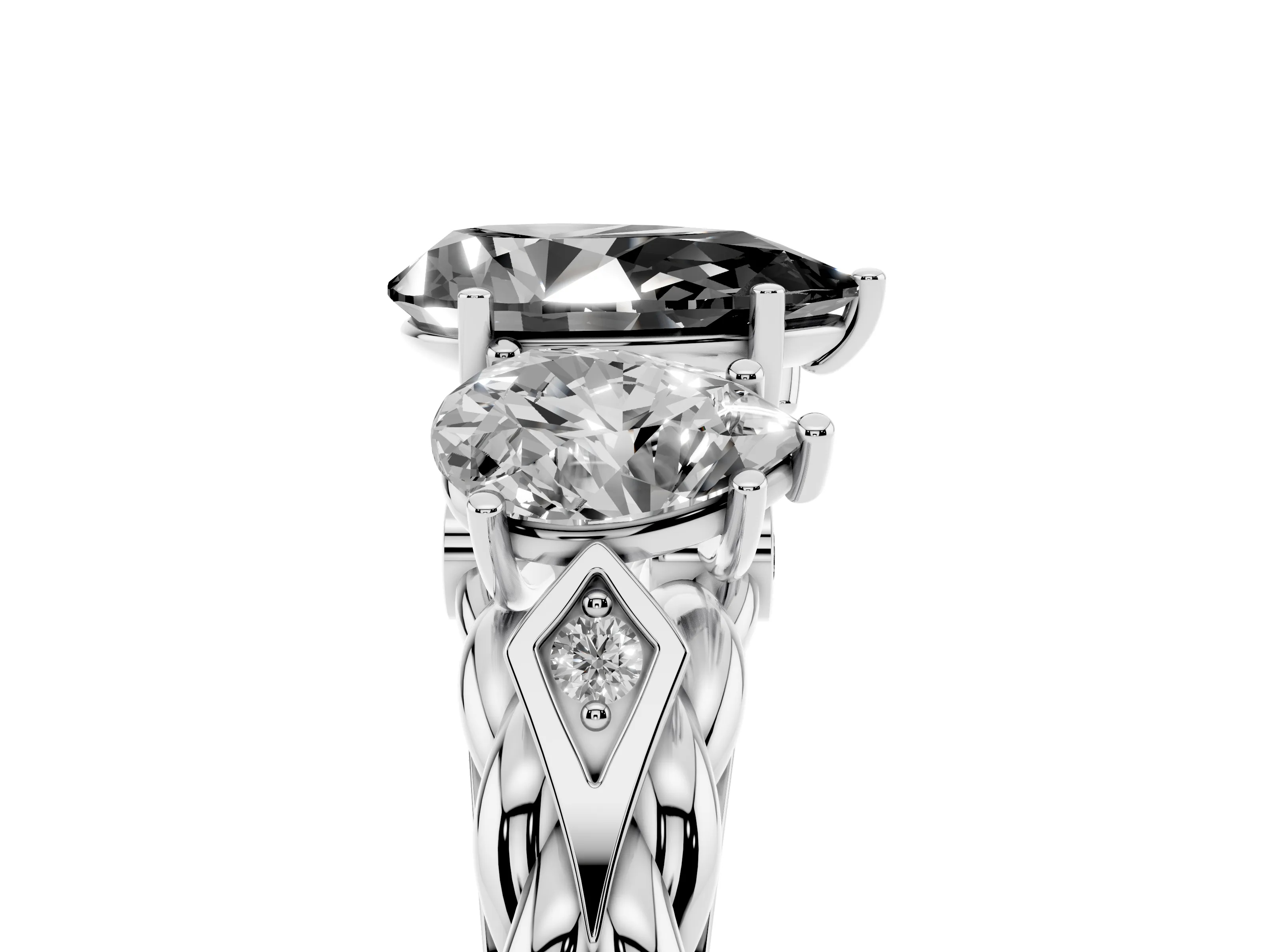 Fancy Black Pear Cut Diamond Three-Stone Ring Set in Silver with Braided Band