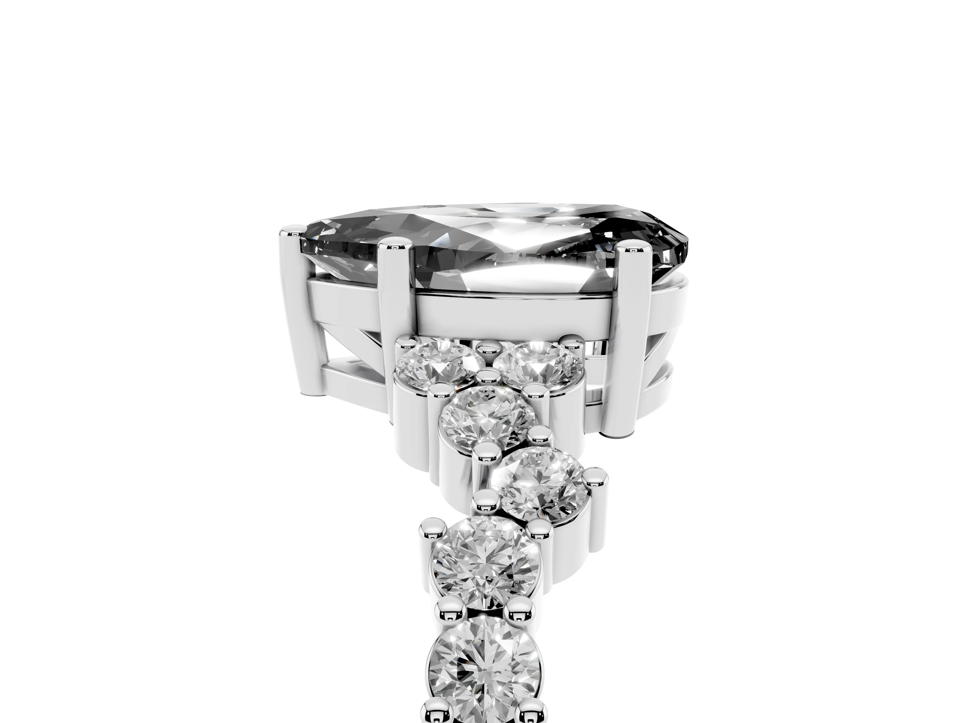 Fancy Black Pear Cut Diamond Ring Set in Platinum with Scattered Round Accents