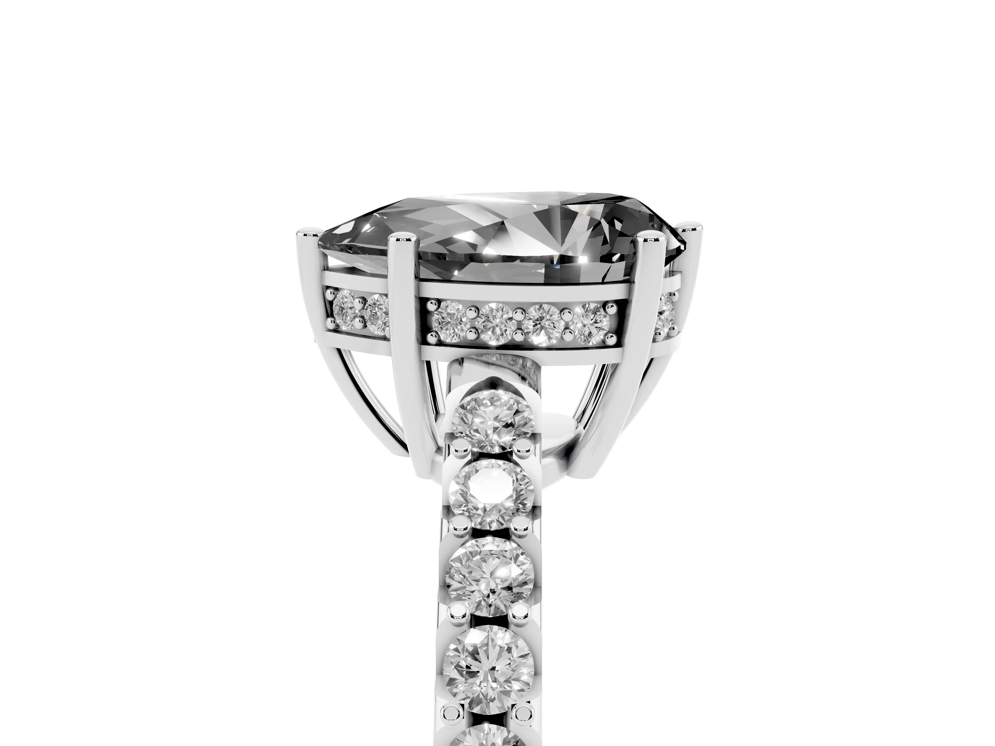 Fancy Black Pear Cut Diamond Solitaire Engagement Ring Set in Platinum with Pavé Band and Prong Setting
