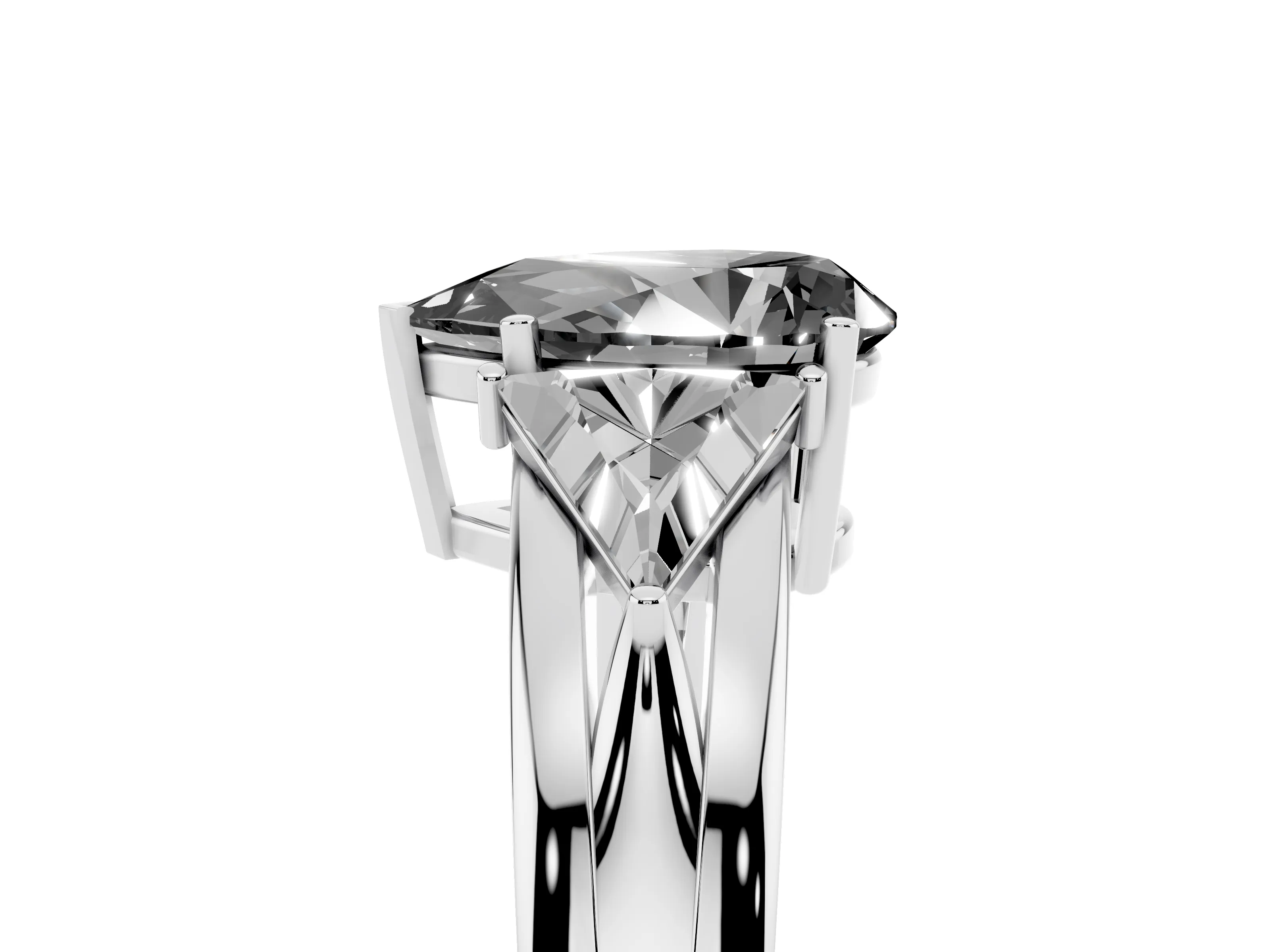 Fancy Black Pear Cut Diamond Three-Stone Ring Set in Silver with Trillion Side Stones and Split Shank