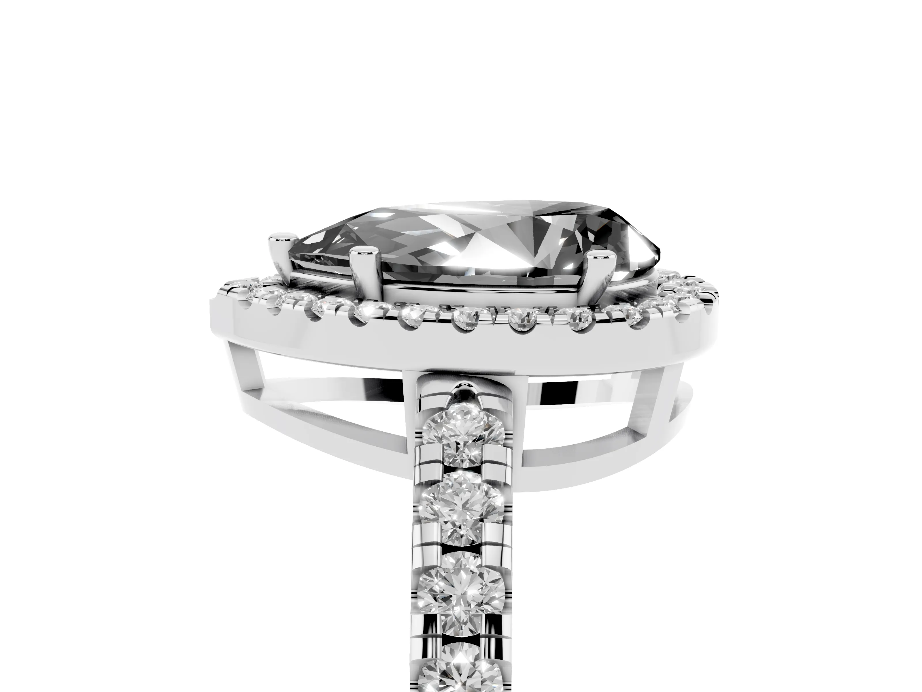 Fancy Black Pear Cut Diamond Halo Ring Set in Silver with Delicate Pavé Band and Prong Setting