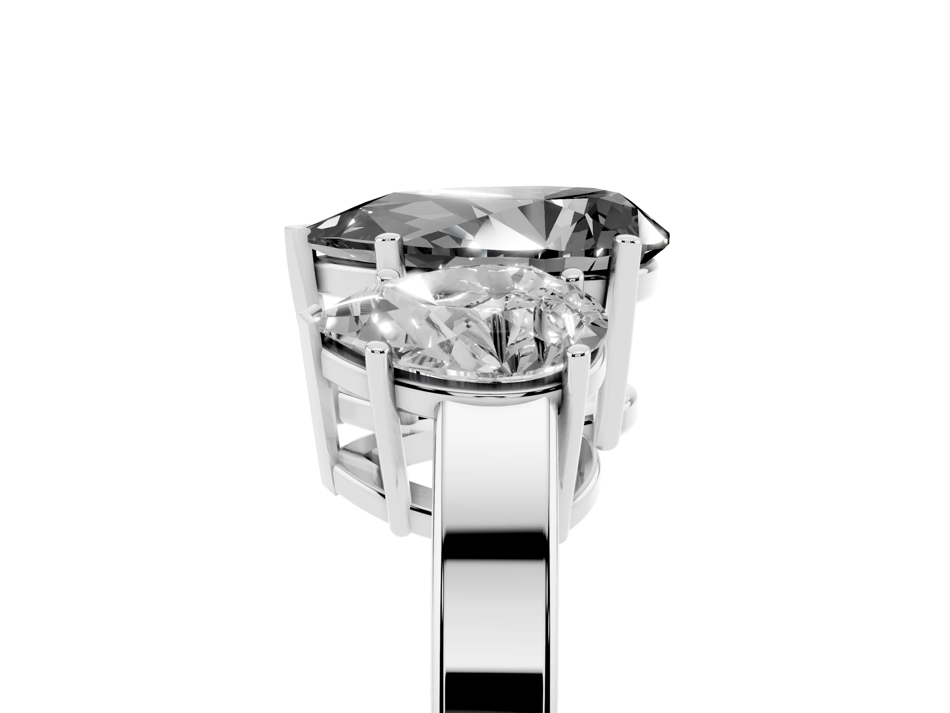 Fancy Black Pear Cut Diamond Three-Stone Engagement Ring Set in Platinum with Flat Band