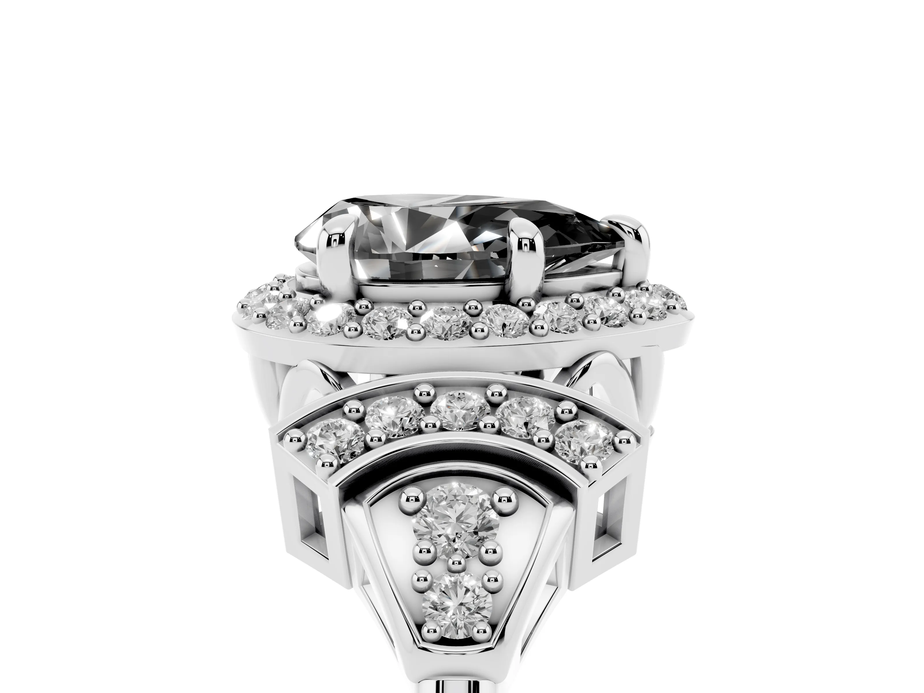 Fancy Black Pear Cut Diamond Halo Engagement Ring Set in Silver with Accent Stone Split Shank