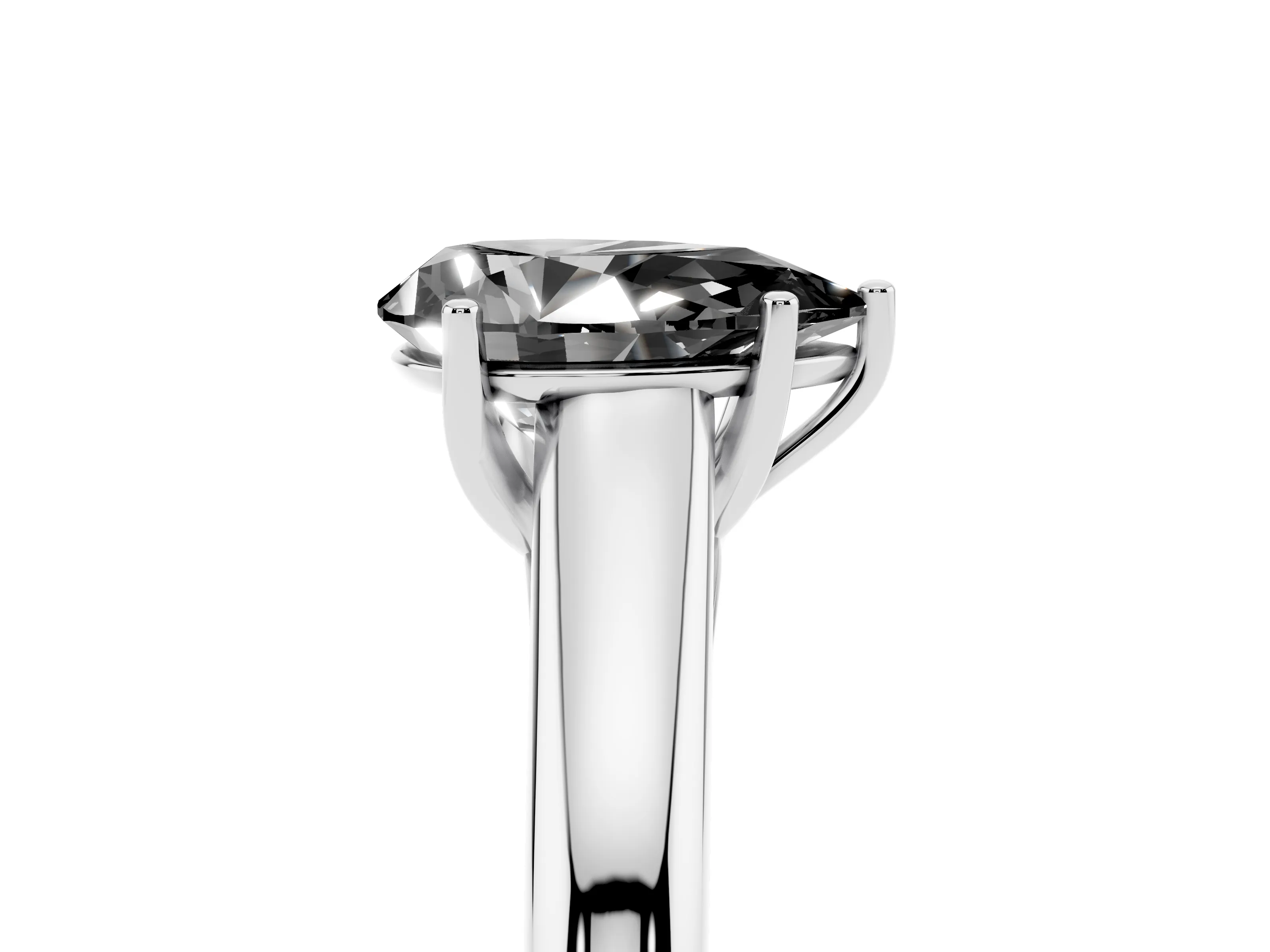 Fancy Black Pear Cut Diamond Solitaire Engagement Ring Set in Silver with Subtly Tapered Band and Prong Setting