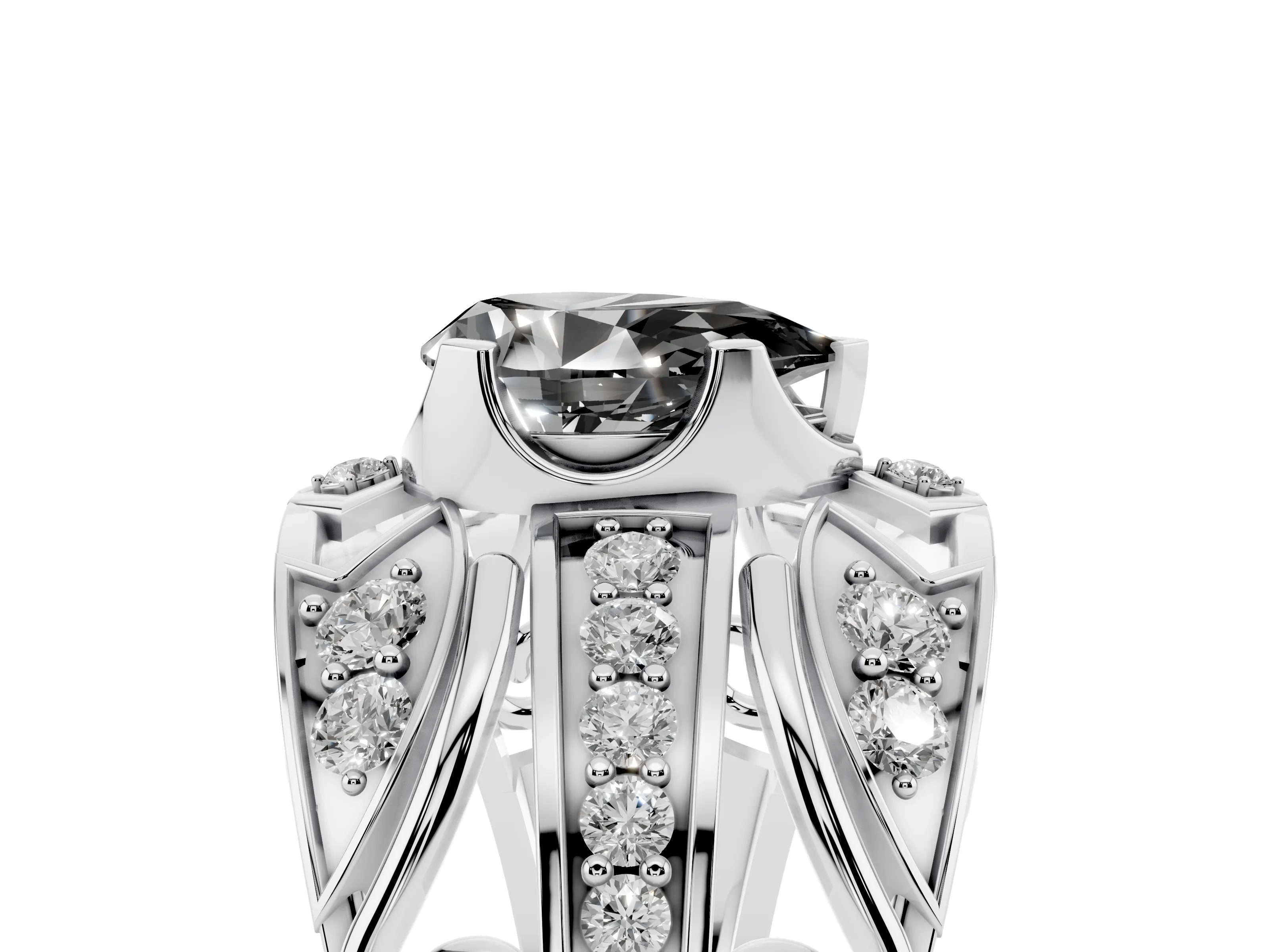 Fancy Black Pear Cut Diamond Art Deco Ring Set in White gold with Pavé Split Shank