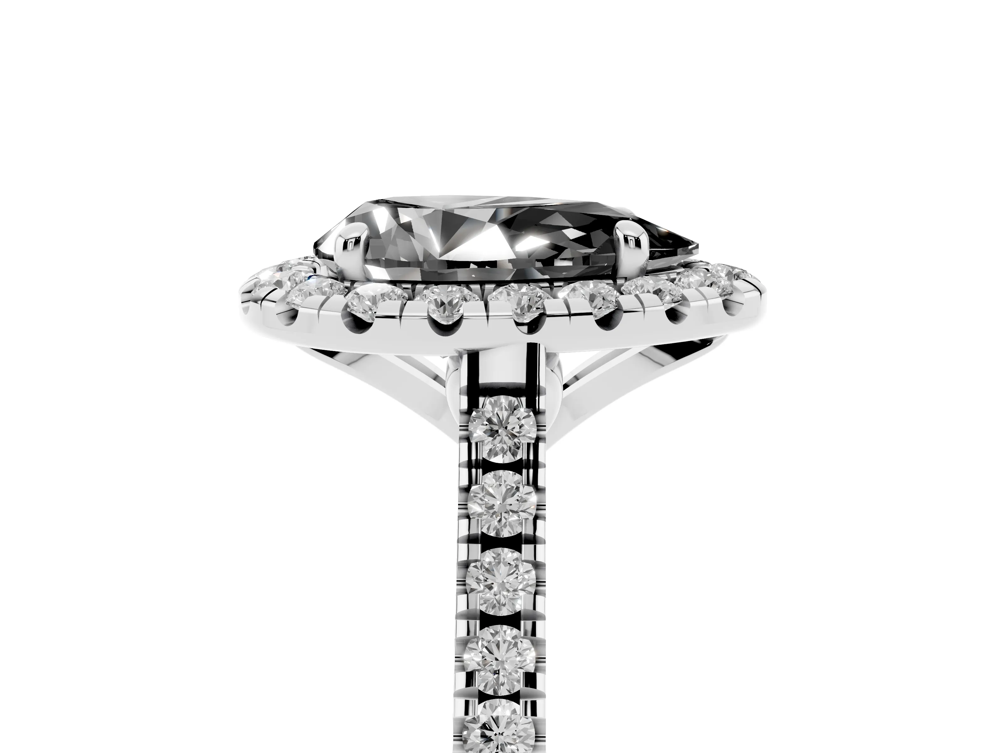 Fancy Black Pear Cut Diamond Cushion Halo Ring Set in White gold with Pavé Band