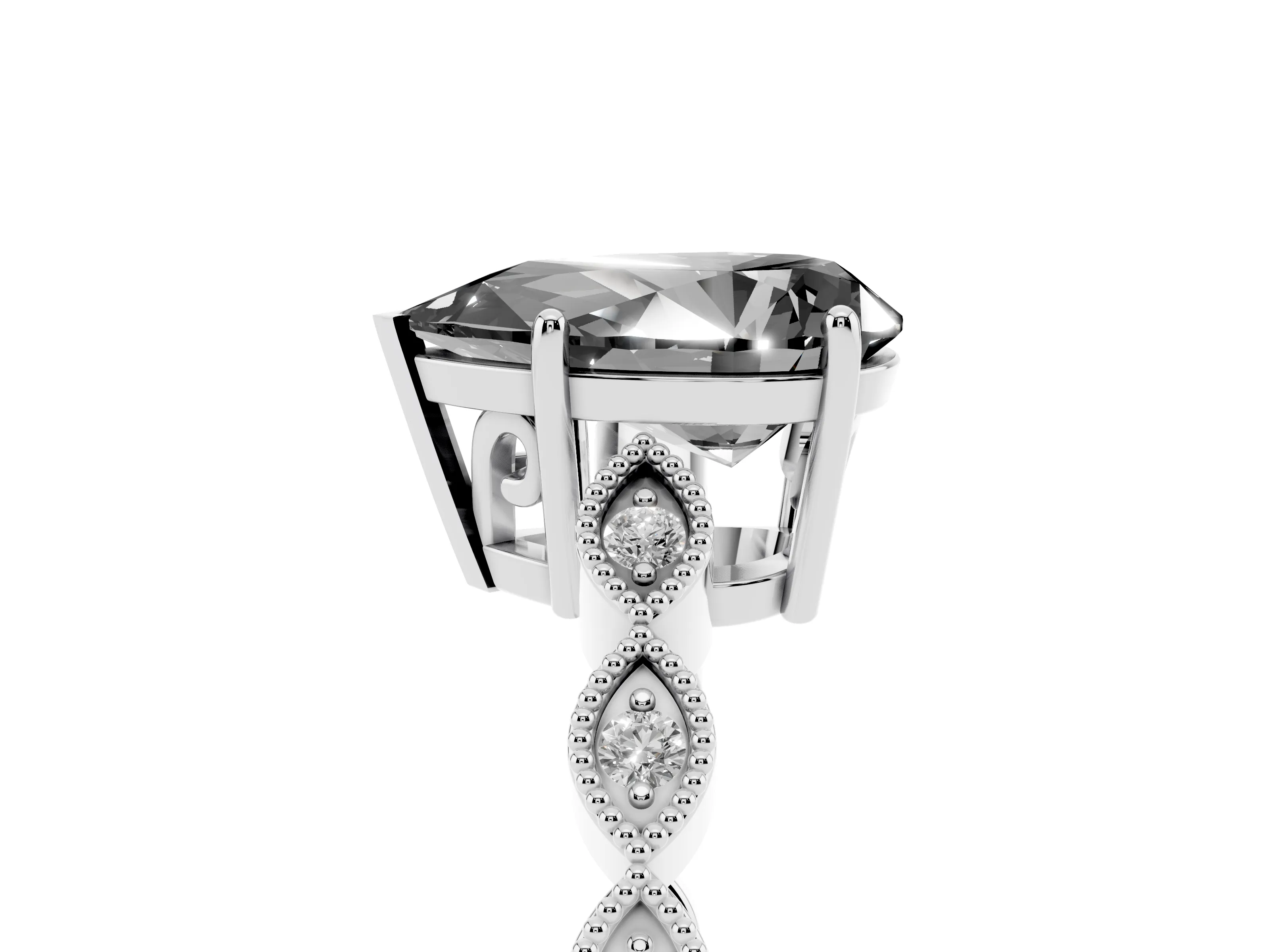 Fancy Black Pear Cut Diamond Solitaire Ring Set in Platinum with Infinity Twist Pavé Band
