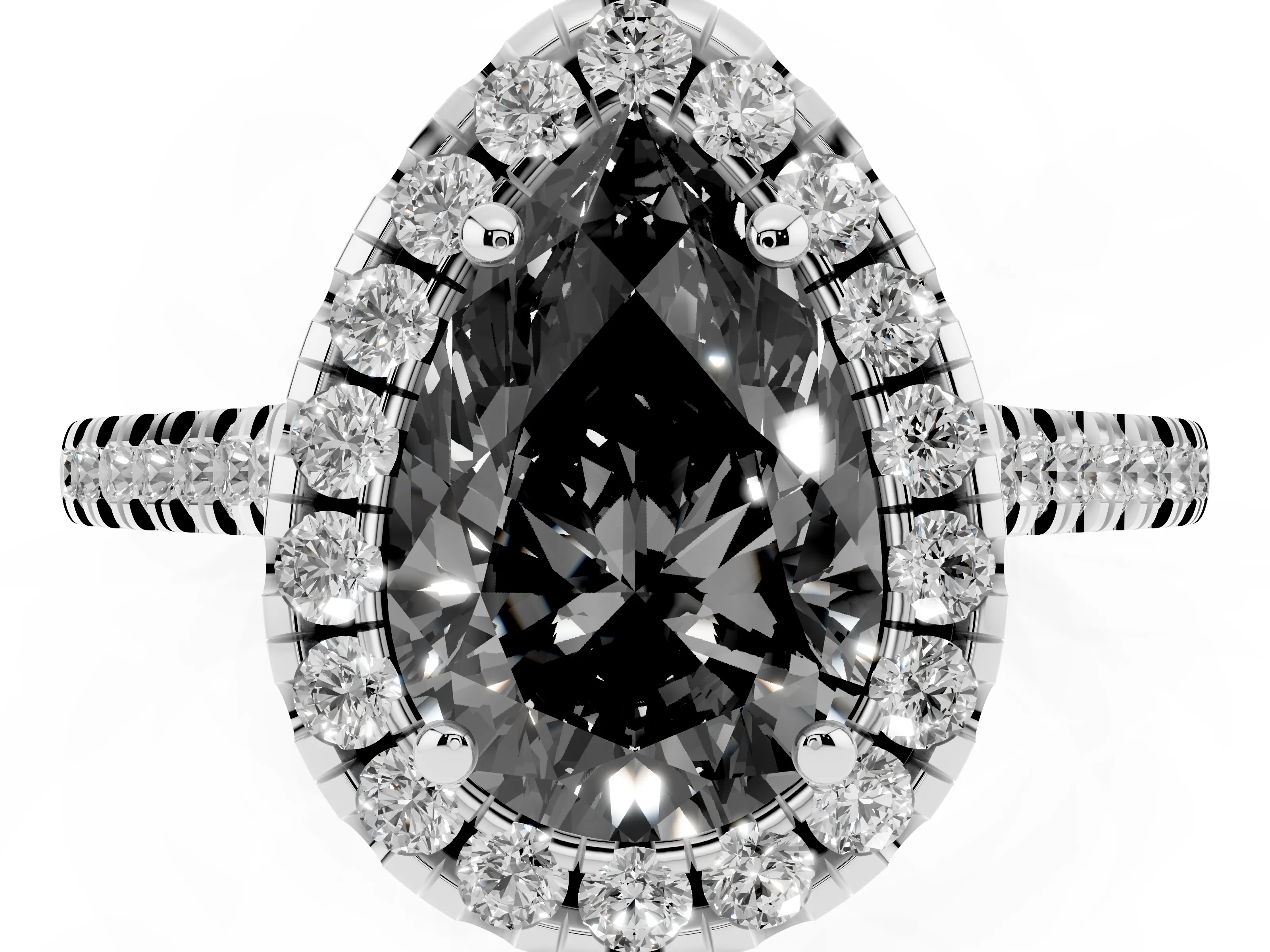 Fancy Black Pear Cut Diamond Cushion Halo Ring Set in White gold with Pavé Band