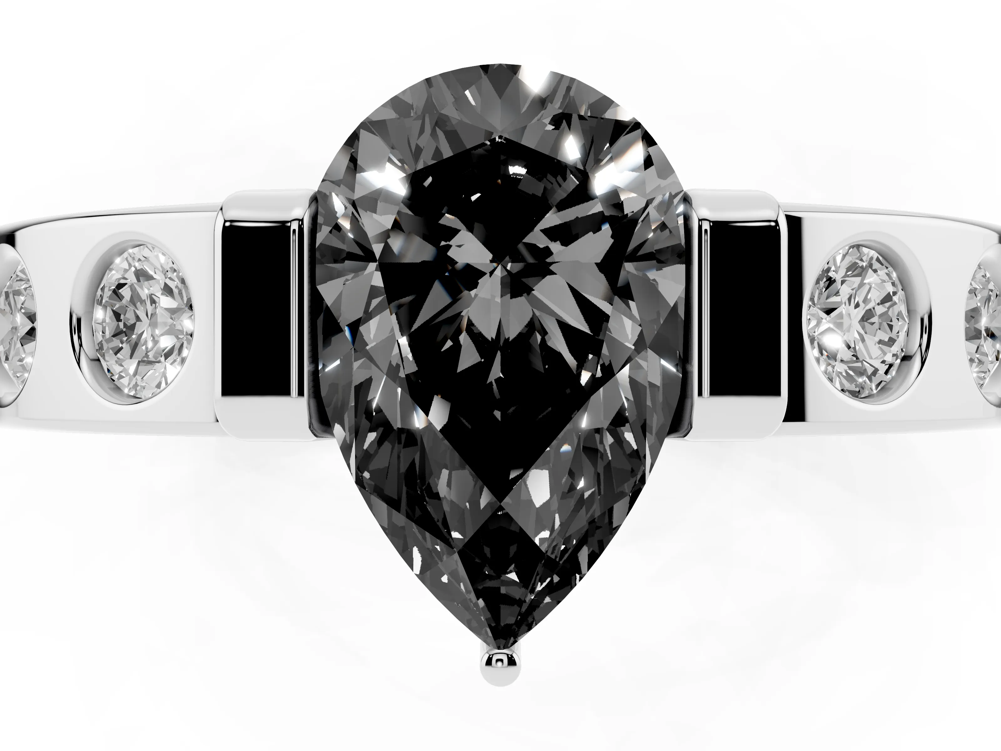 Fancy Black Pear Cut Diamond Channel-Set Band Ring Set in Platinum with Bezel Prong Setting