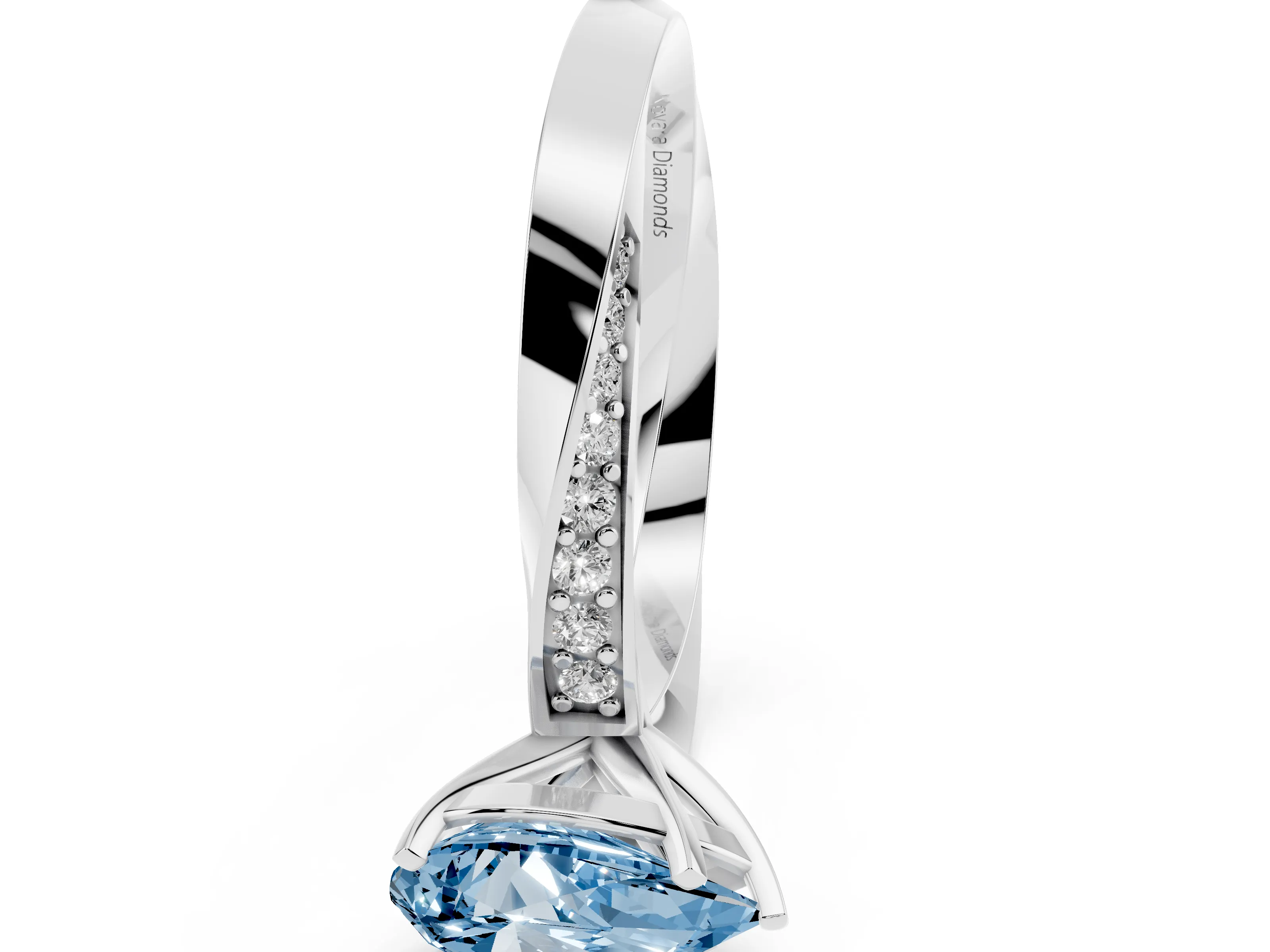 Fancy Blue Pear Cut Diamond Engagement Ring Set in Platinum with Side Stone Accents and Prong Setting