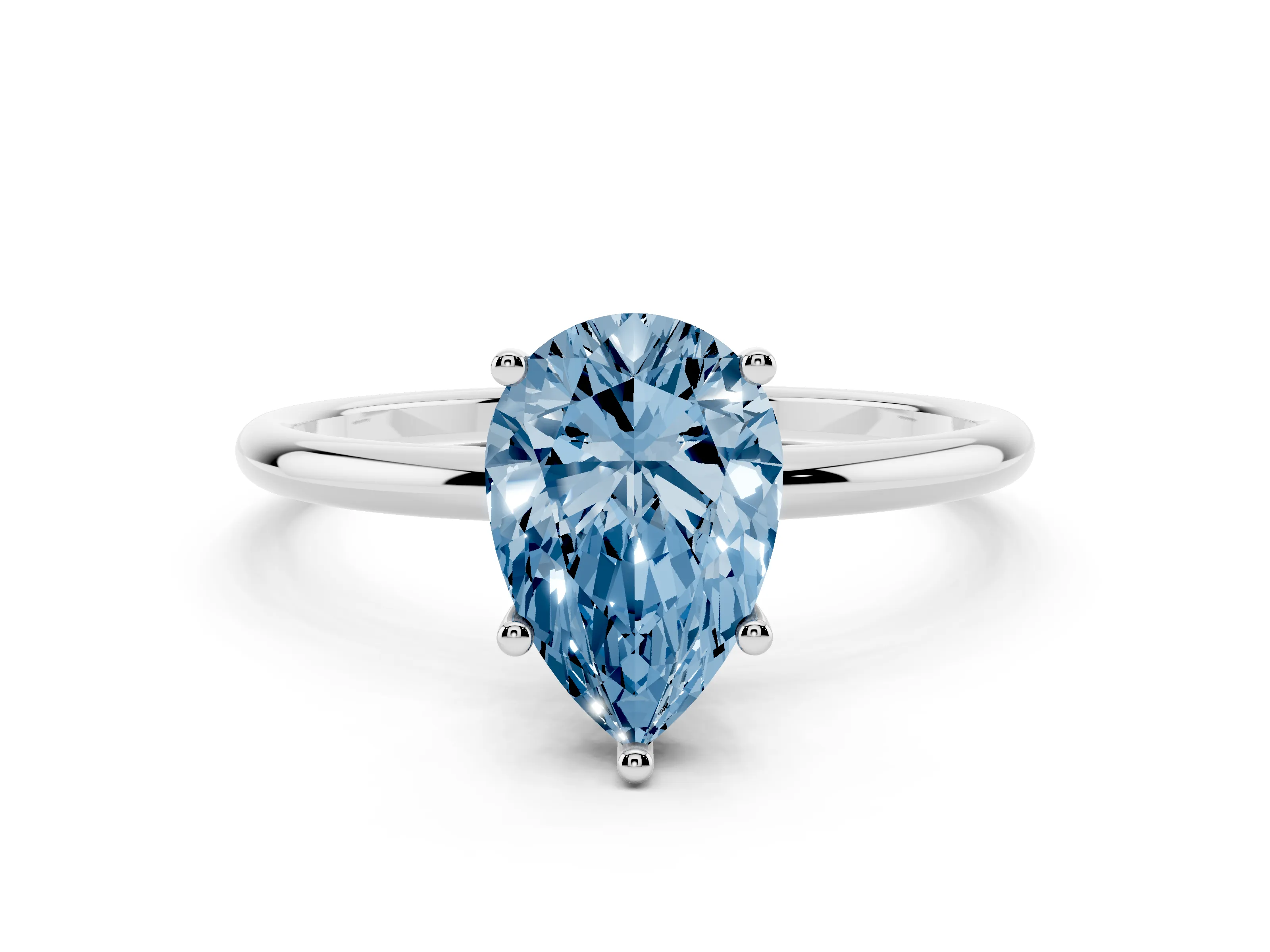 Fancy Blue Pear Cut Diamond Solitaire Engagement Ring Set in Platinum with Thin Band and Prong Setting