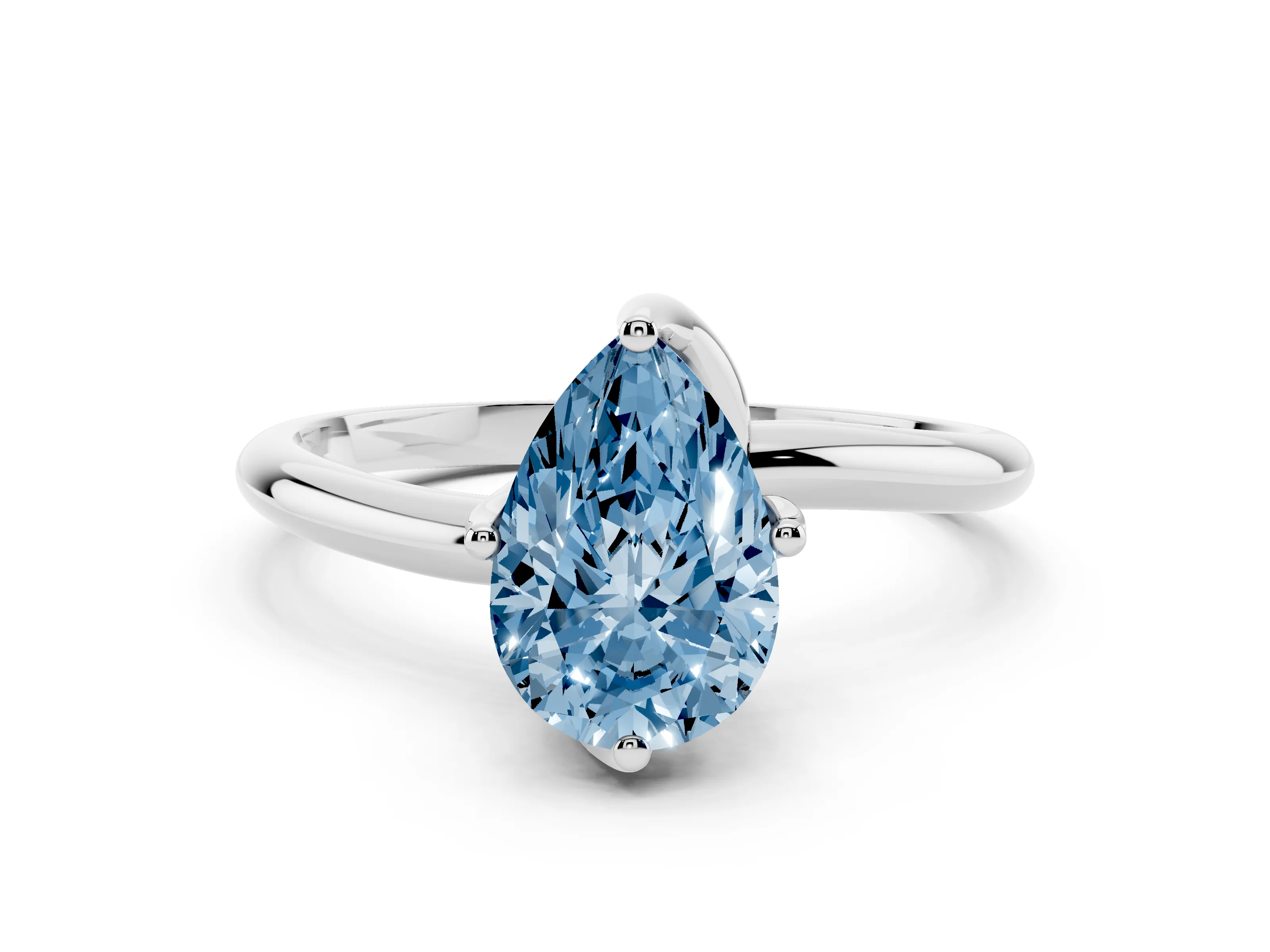 Fancy Blue Pear Cut Diamond Solitaire Engagement Ring Set in Platinum with Classic Plain Band