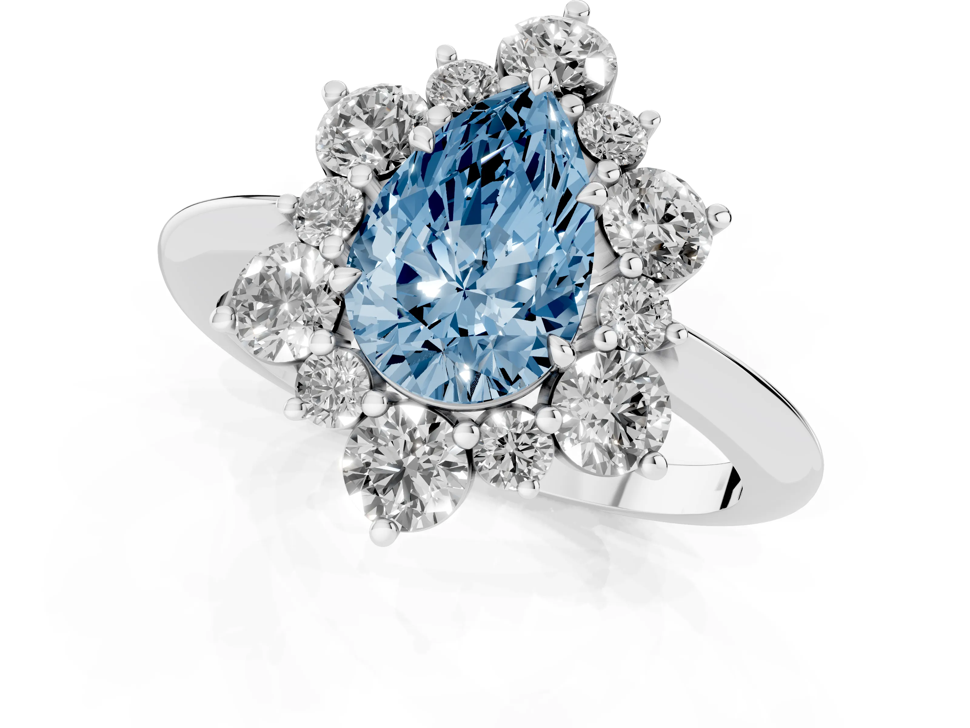 Fancy Blue Pear Cut Diamond Cluster Halo Ring Set in Platinum with Solitaire Band and Prong Setting – second view
