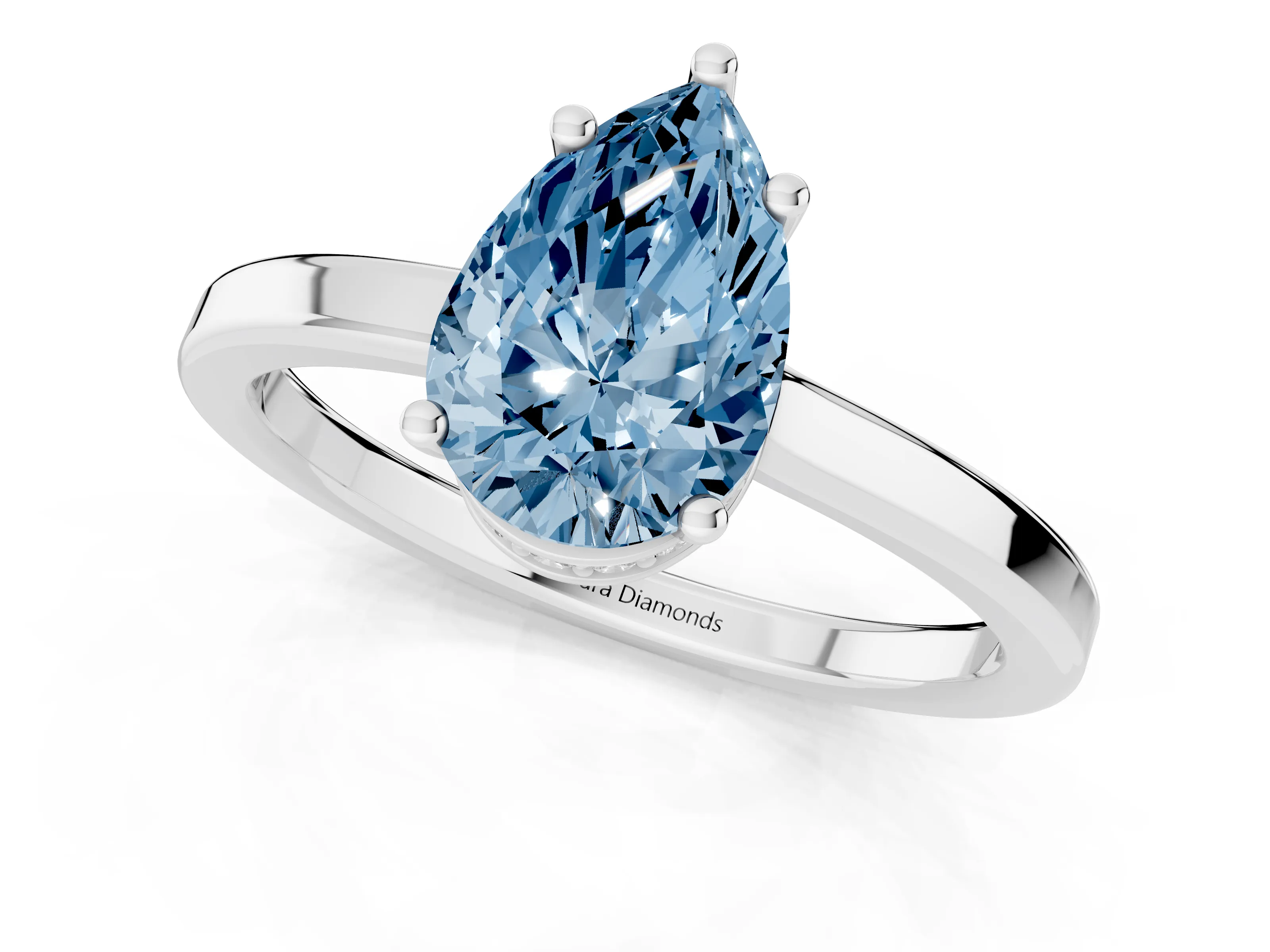 Fancy Blue Pear Cut Diamond Solitaire Engagement Ring Set in Platinum with Prong Setting on a Plain Band – second view