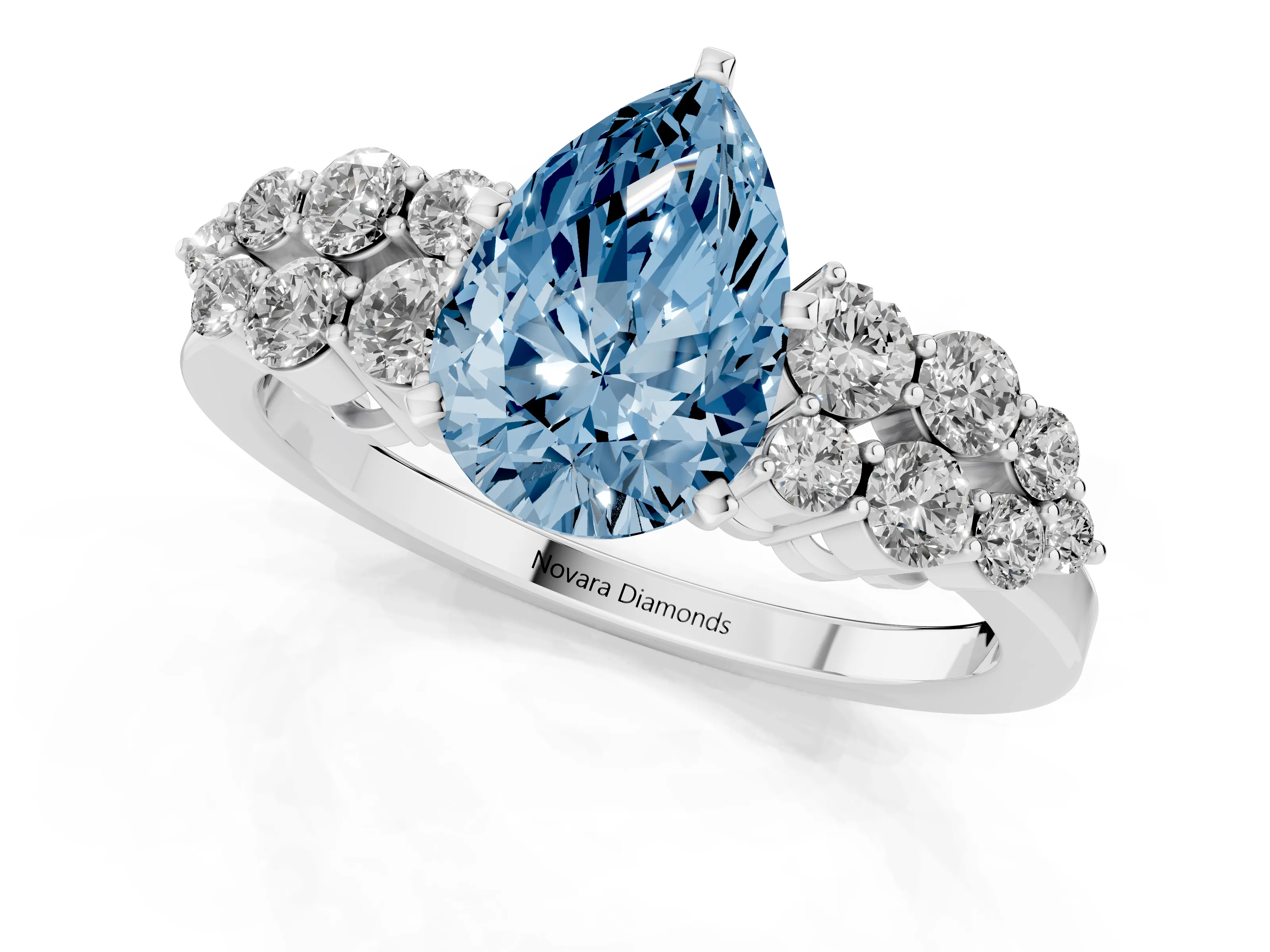 Fancy Blue Pear Cut Diamond Cluster Engagement Ring Set in Platinum with Pavé Band and Prong Setting