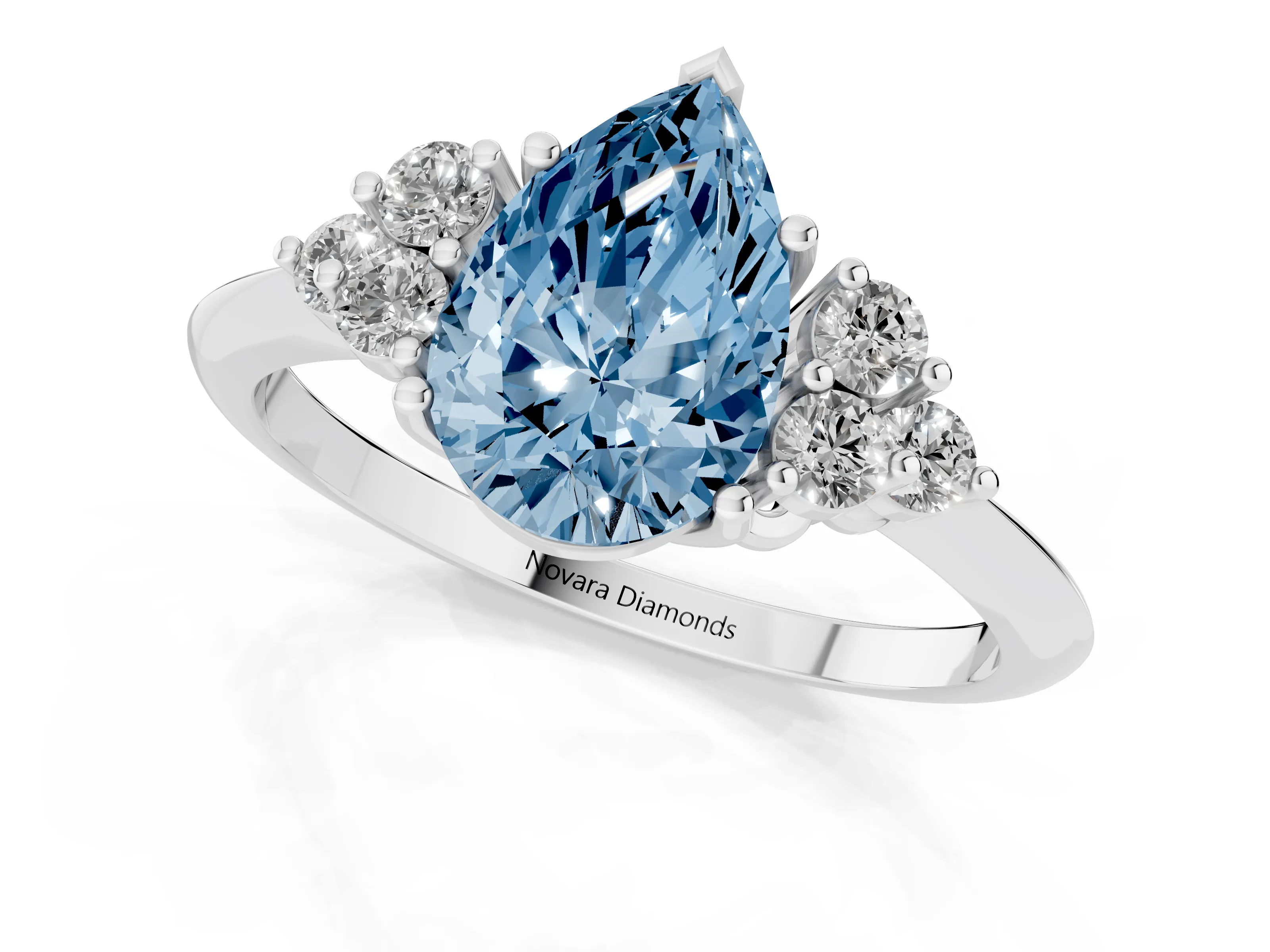 Fancy Blue Pear Cut Diamond Cluster Ring Set in Platinum with Plain Band and Prong Setting