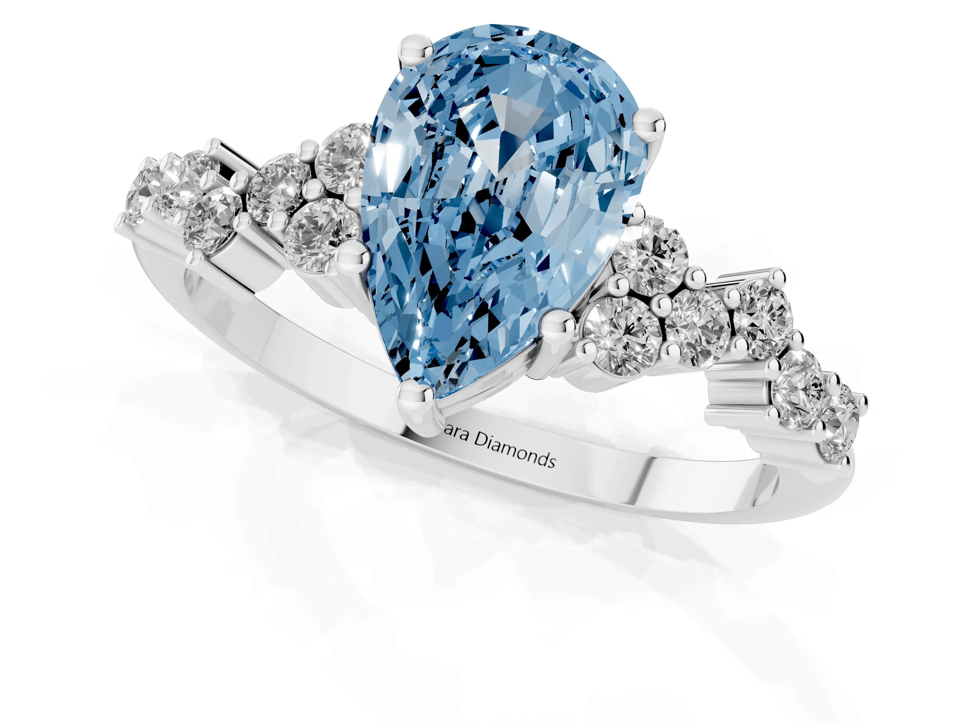 Fancy Blue Pear Cut Diamond Ring Set in Platinum with Scattered Round Accents