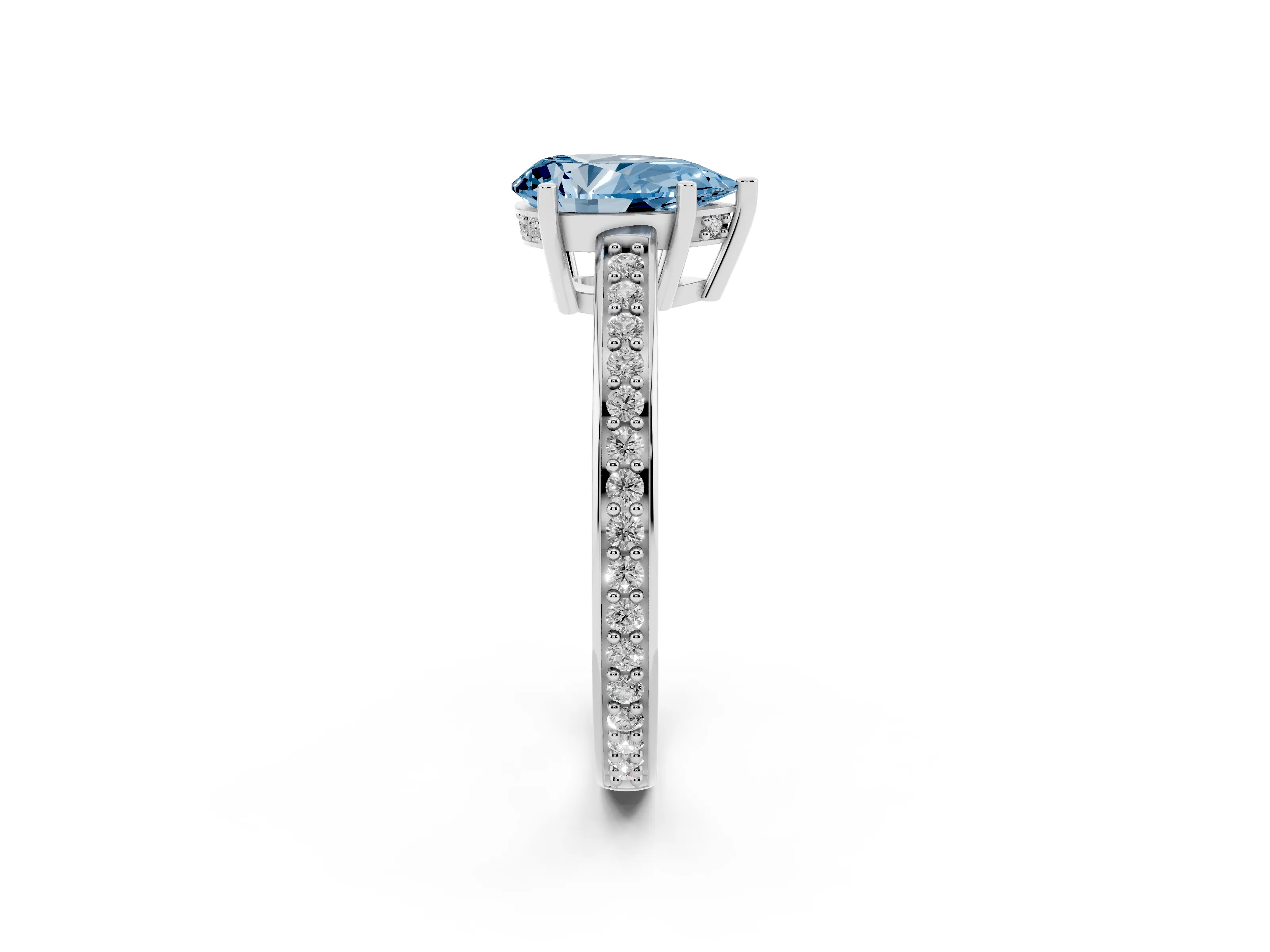 Fancy Blue Pear Cut Diamond Pavé Band Prong Set Solitaire Ring Set in White gold