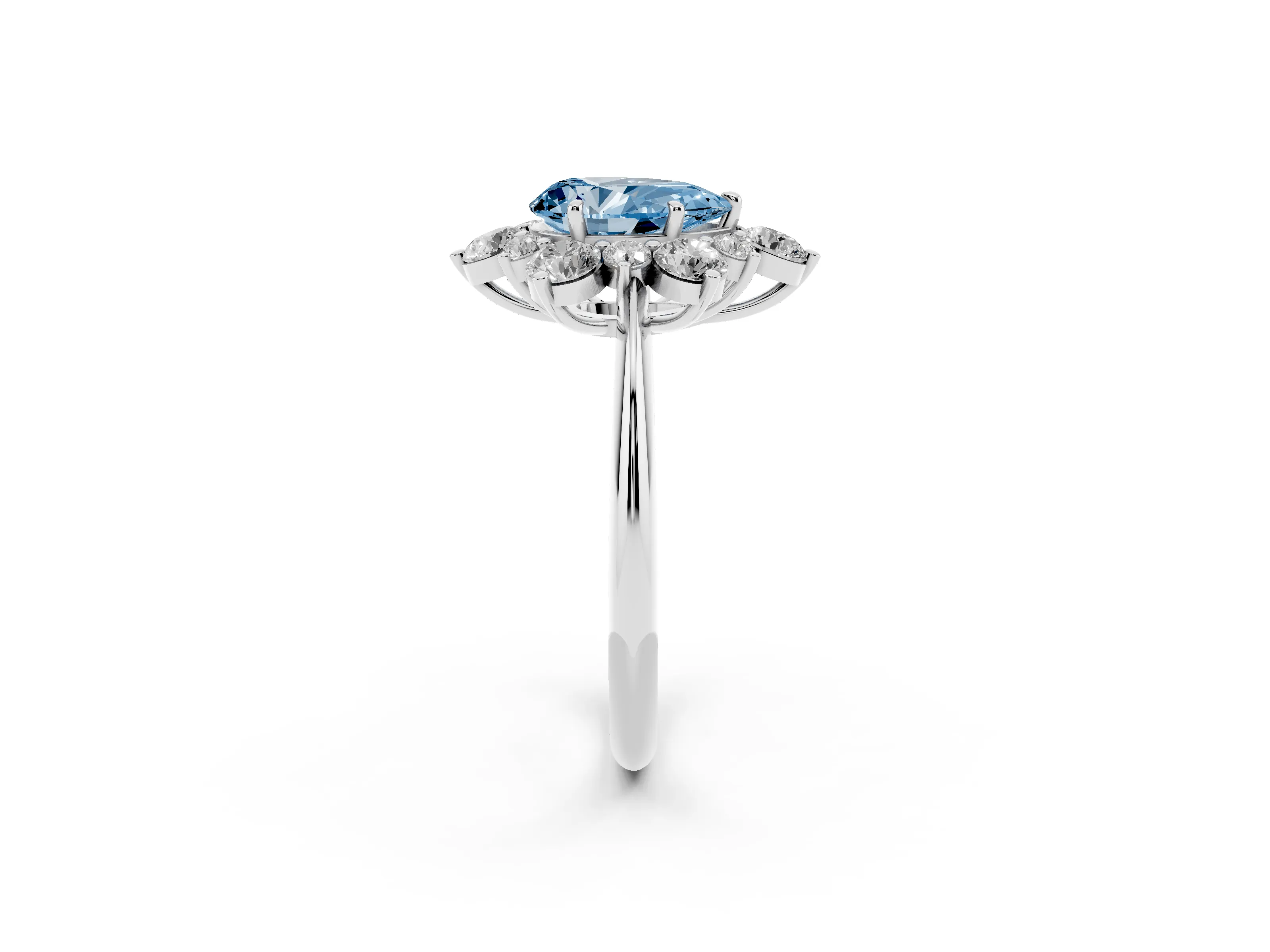 Fancy Blue Pear Cut Diamond Cluster Halo Ring Set in White gold with Solitaire Band and Prong Setting