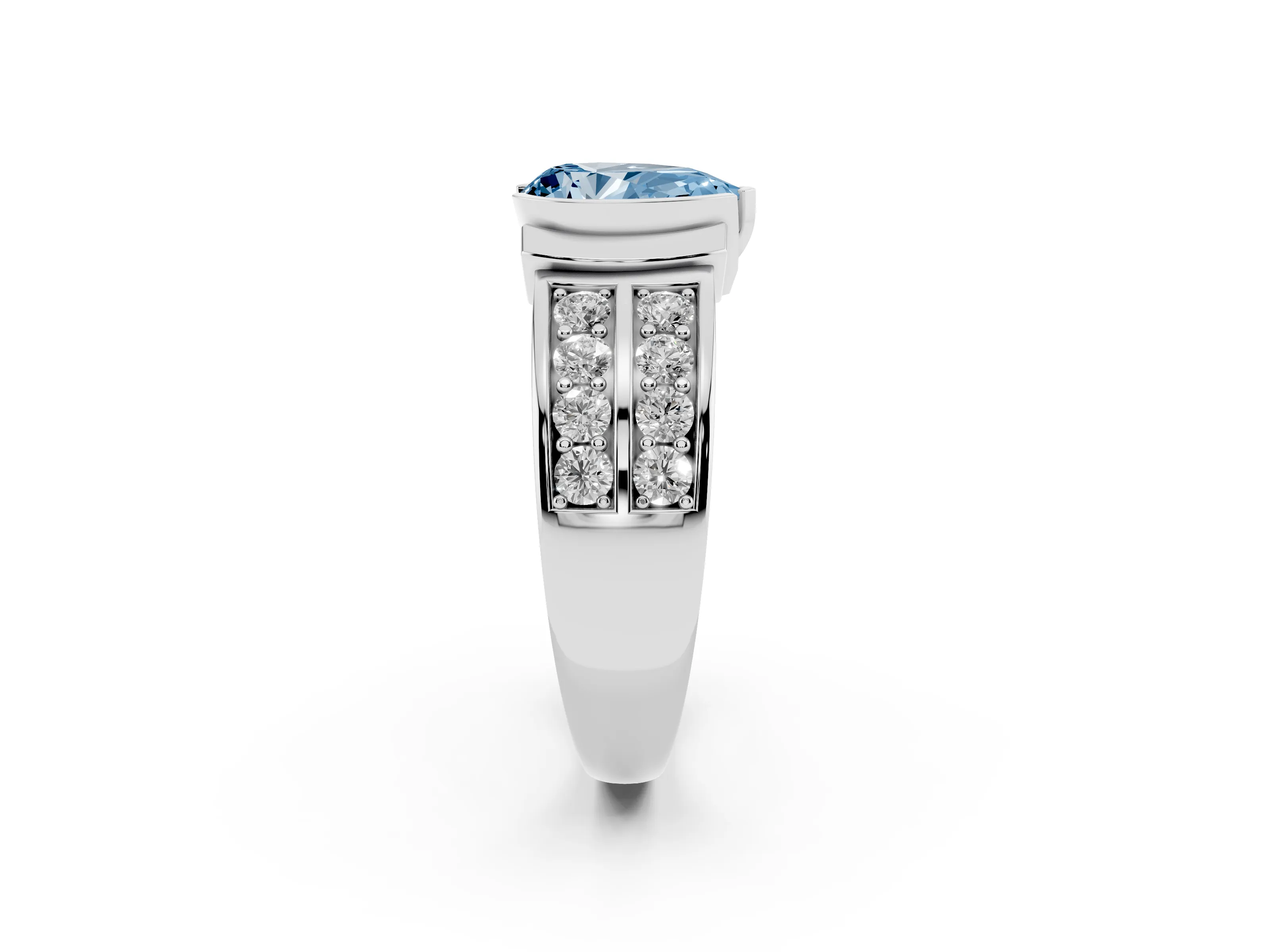 Fancy Blue Pear Cut Diamond Wide Channel Set Band Ring Set in Silver with Bezel Setting