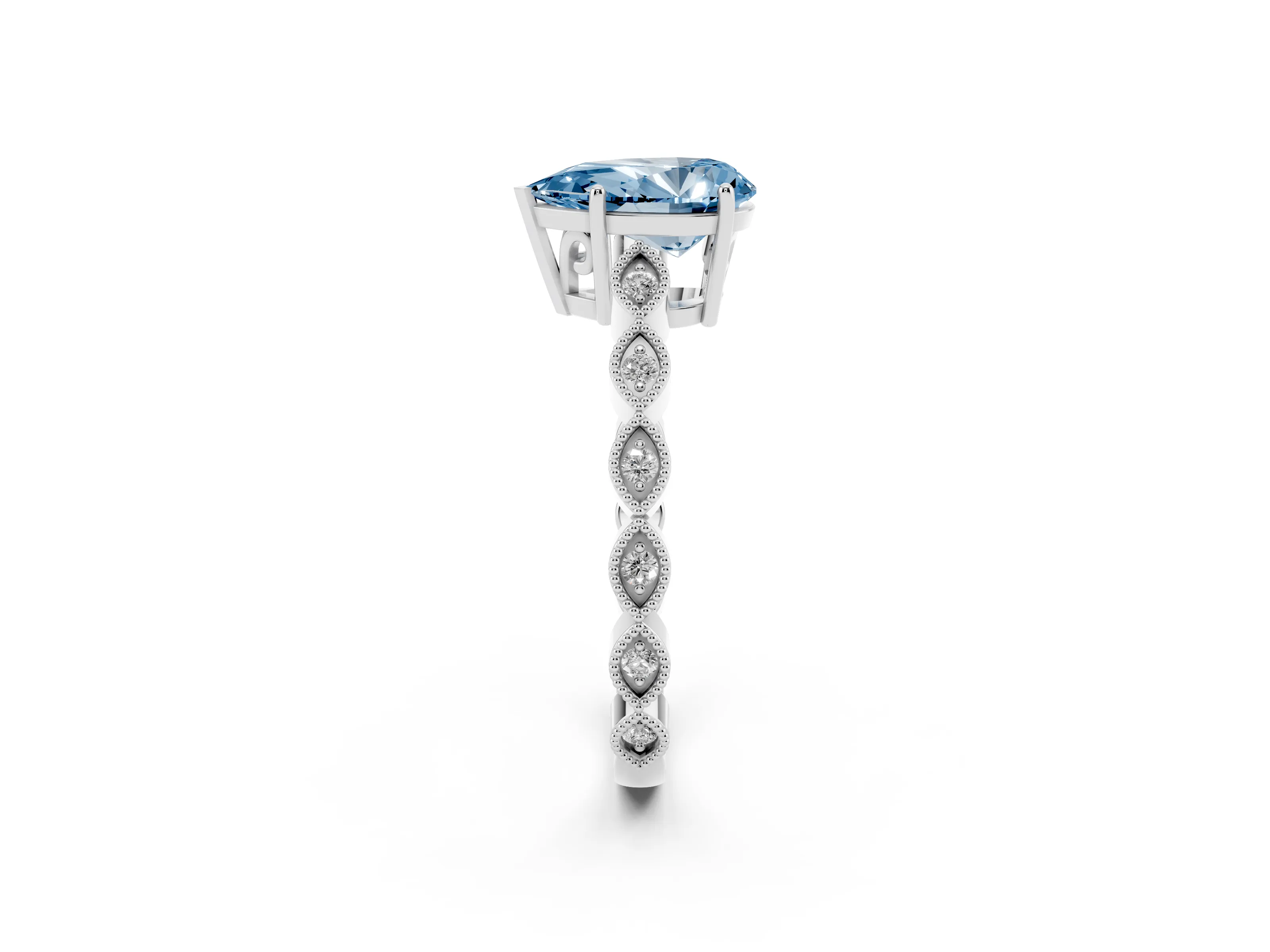 Fancy Blue Pear Cut Diamond Solitaire Ring Set in Platinum with Infinity Twist Pavé Band