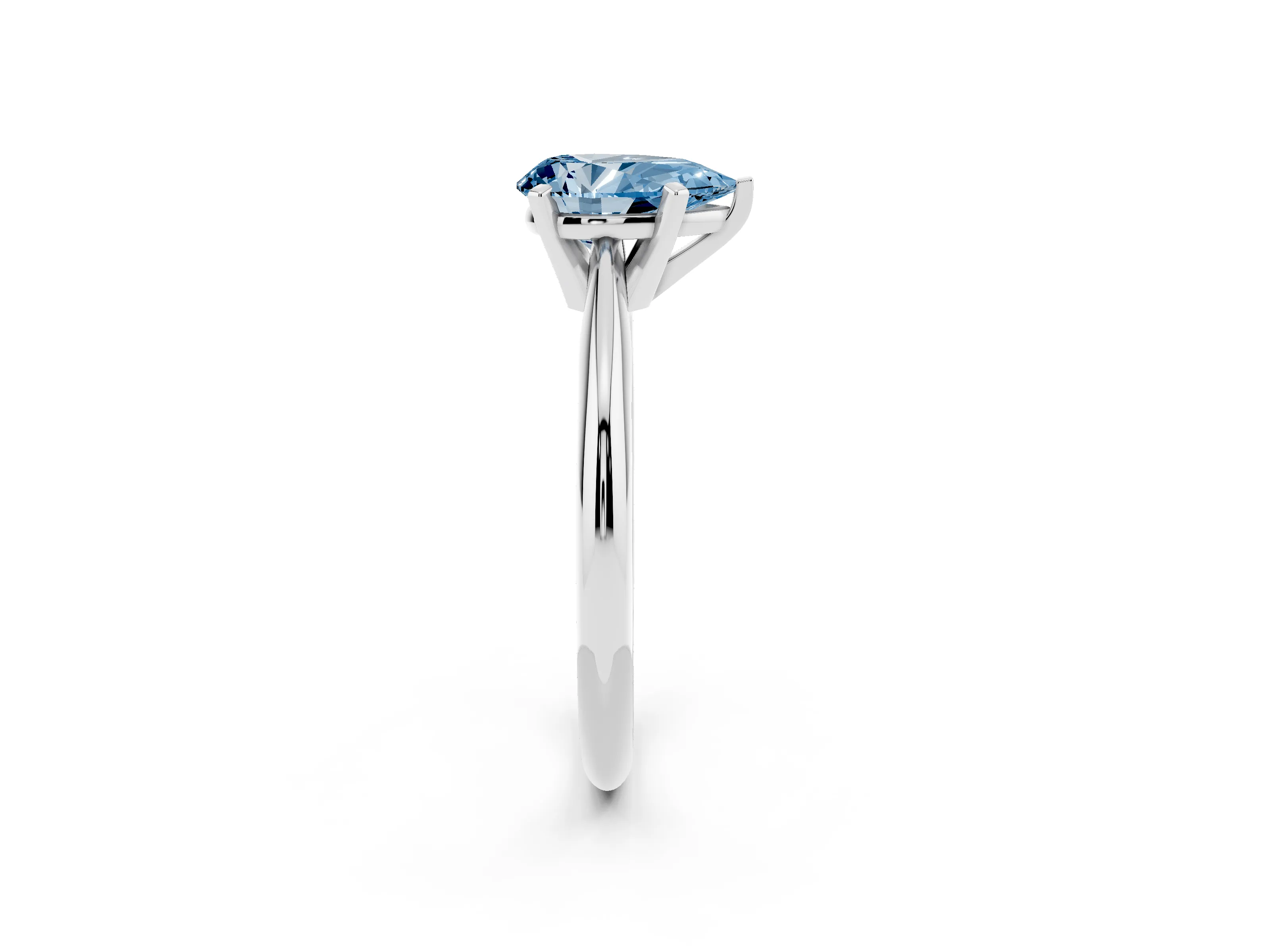 Fancy Blue Pear Cut Diamond Solitaire Ring Set in Platinum with Prong Setting on a Plain Round Band