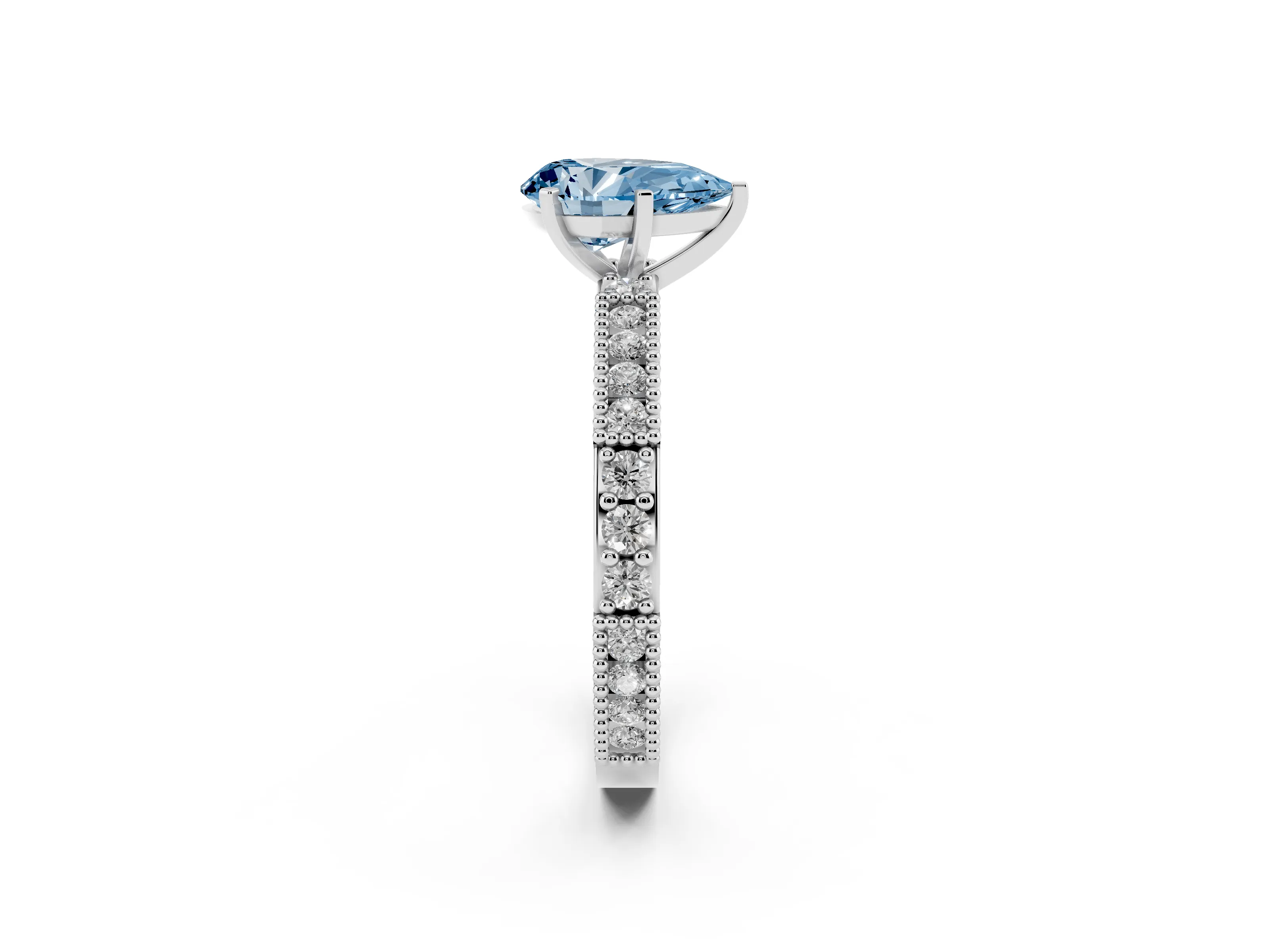Fancy Blue Pear Cut Diamond Solitaire Ring Set in Silver with Slim Pavé Band and Prong Setting