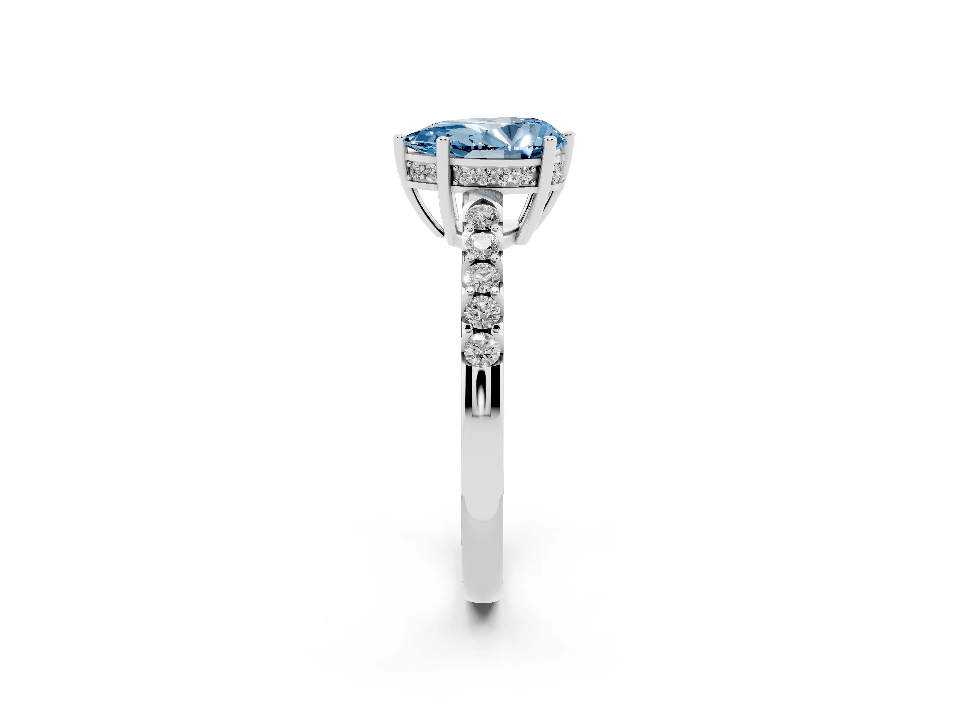 Fancy Blue Pear Cut Diamond Solitaire Engagement Ring Set in Platinum with Pavé Band and Prong Setting