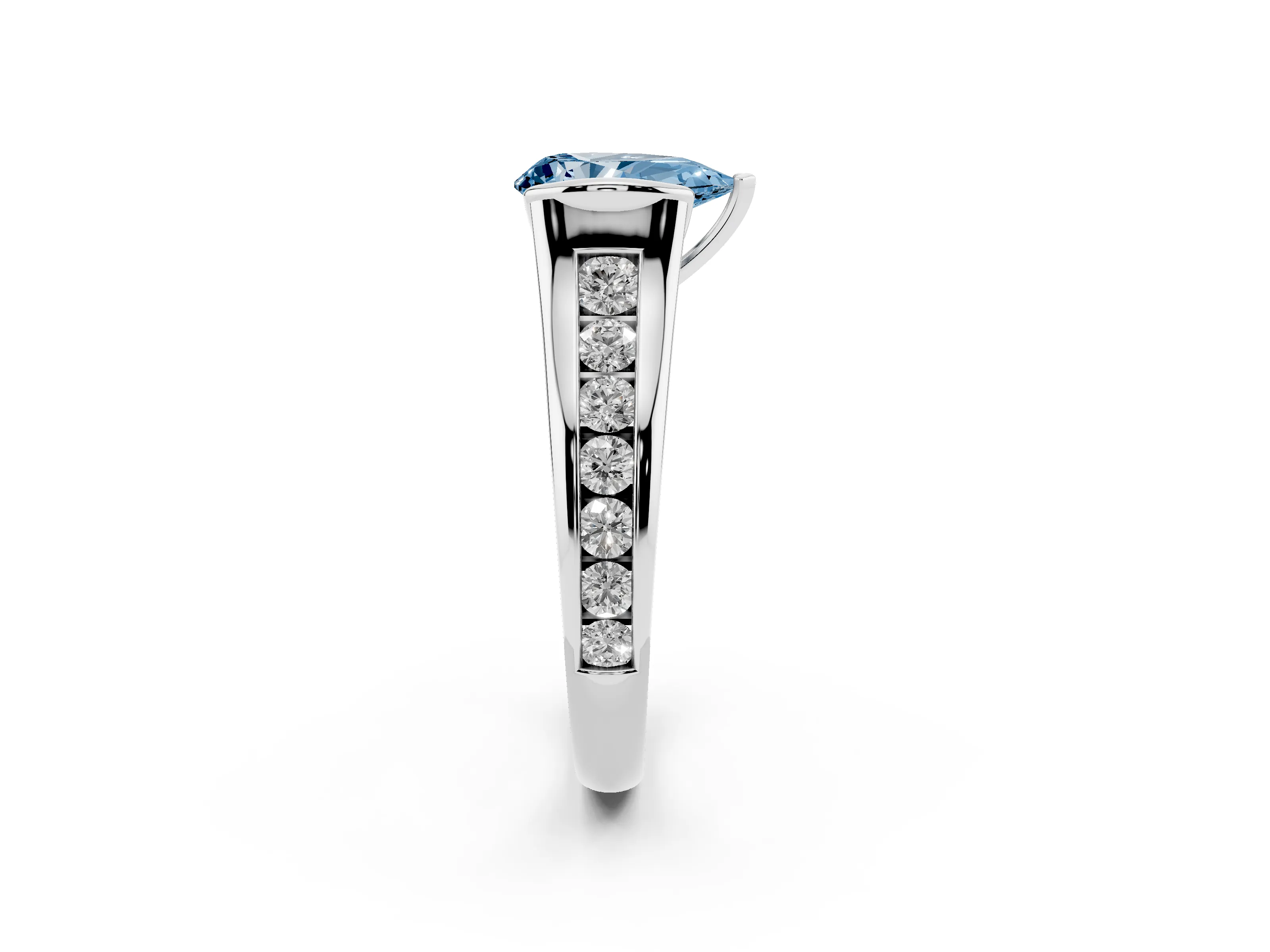 Fancy Blue Pear Cut Diamond Bezel-Set Solitaire Ring Set in Silver with Channel-Set Band