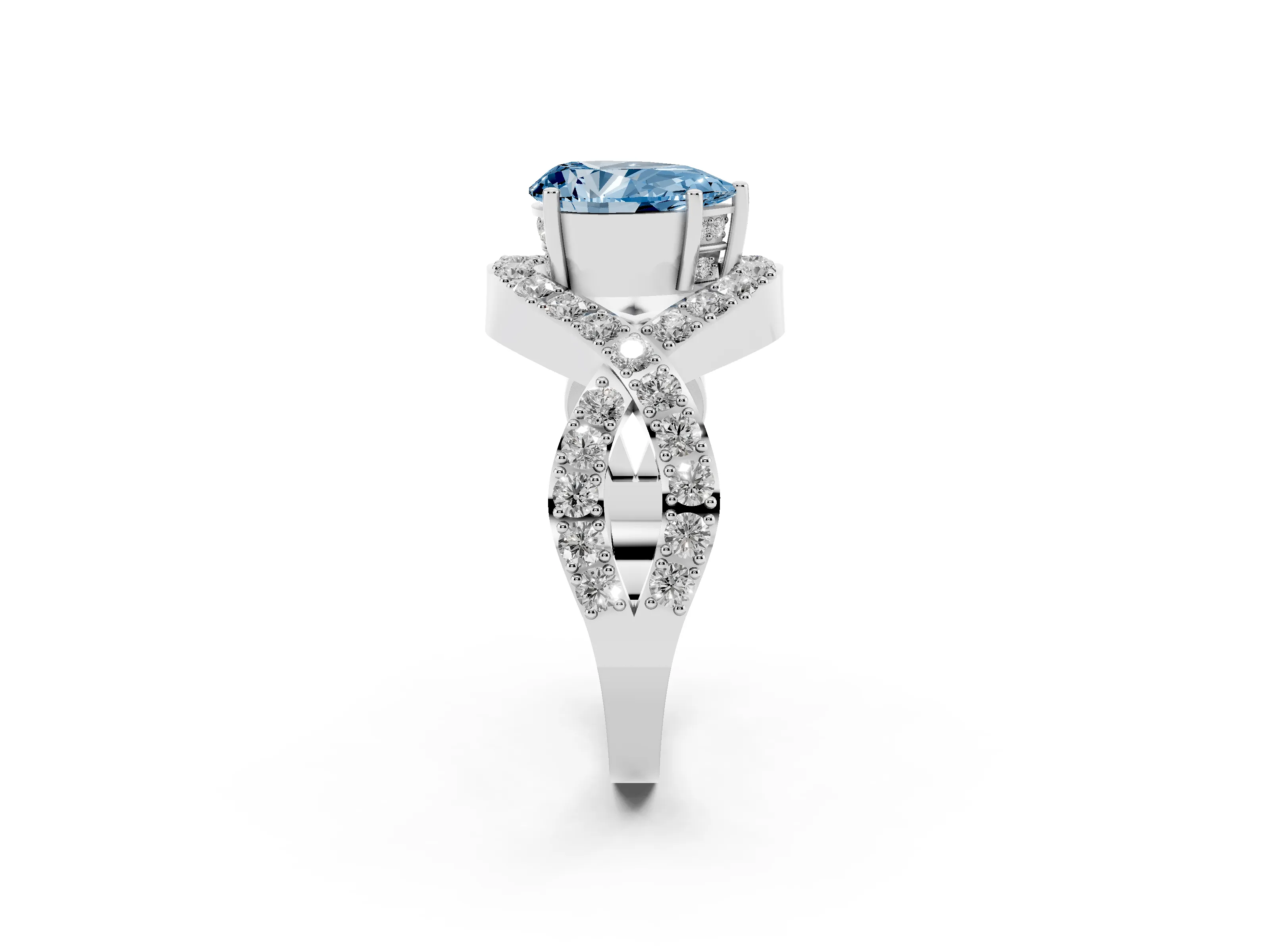 Fancy Blue Pear Cut Diamond Solitaire Twist Band Pavé Engagement Ring Set in White gold