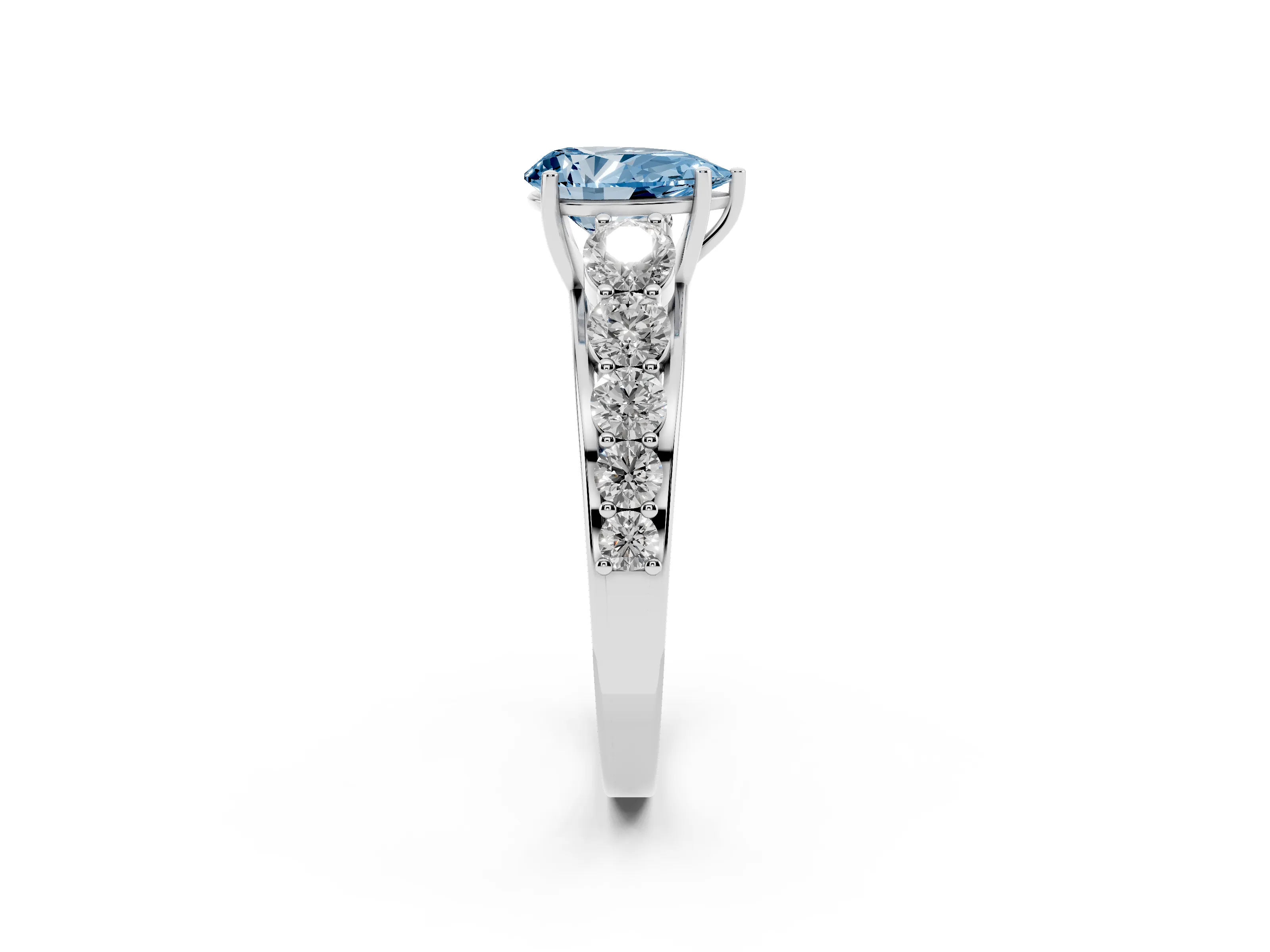 Fancy Blue Pear Cut Diamond Solitaire Ring Set in Platinum with Pavé-Set Band and Prong Setting