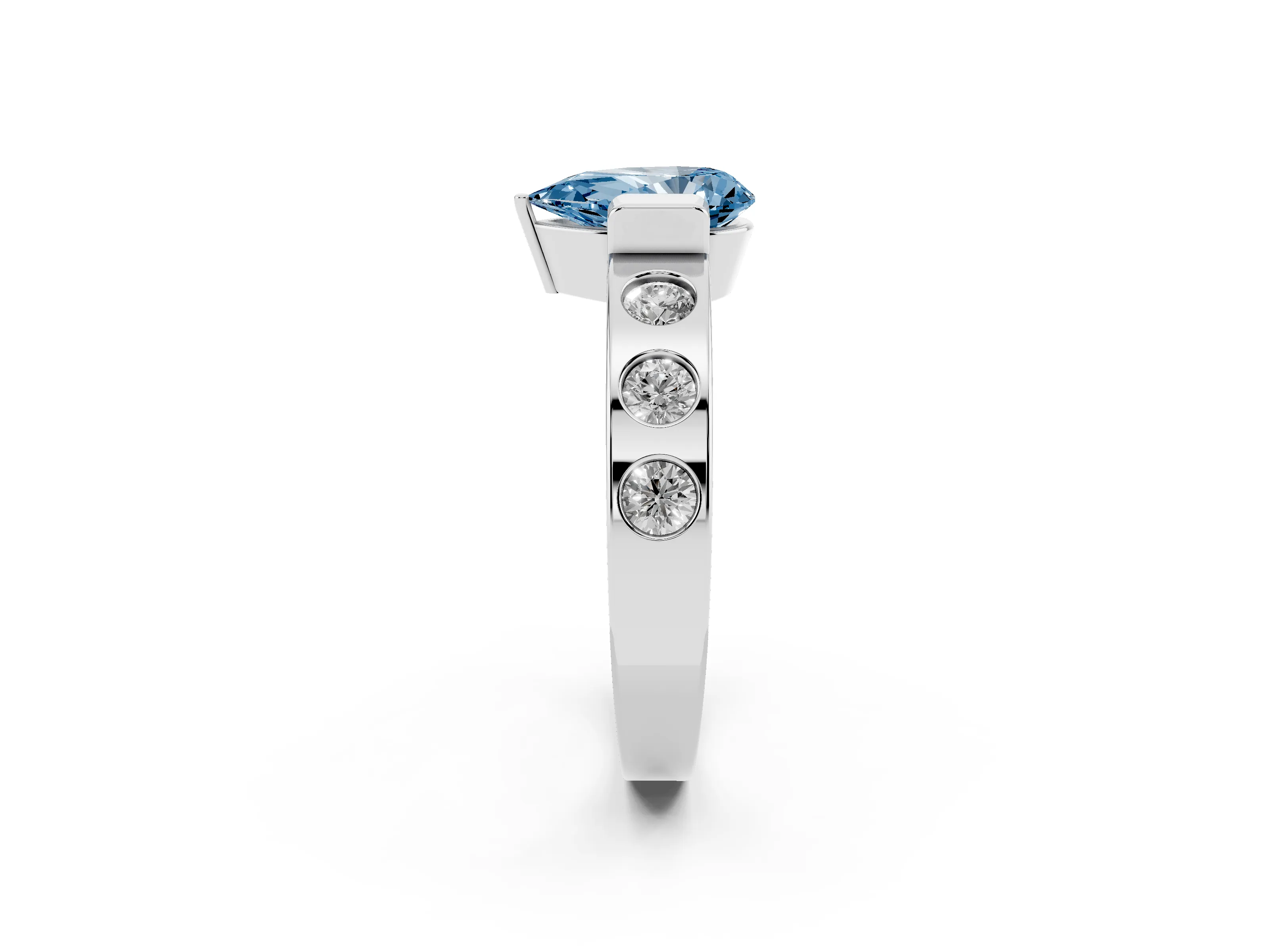 Fancy Blue Pear Cut Diamond Channel-Set Band Ring Set in Silver with Bezel Prong Setting