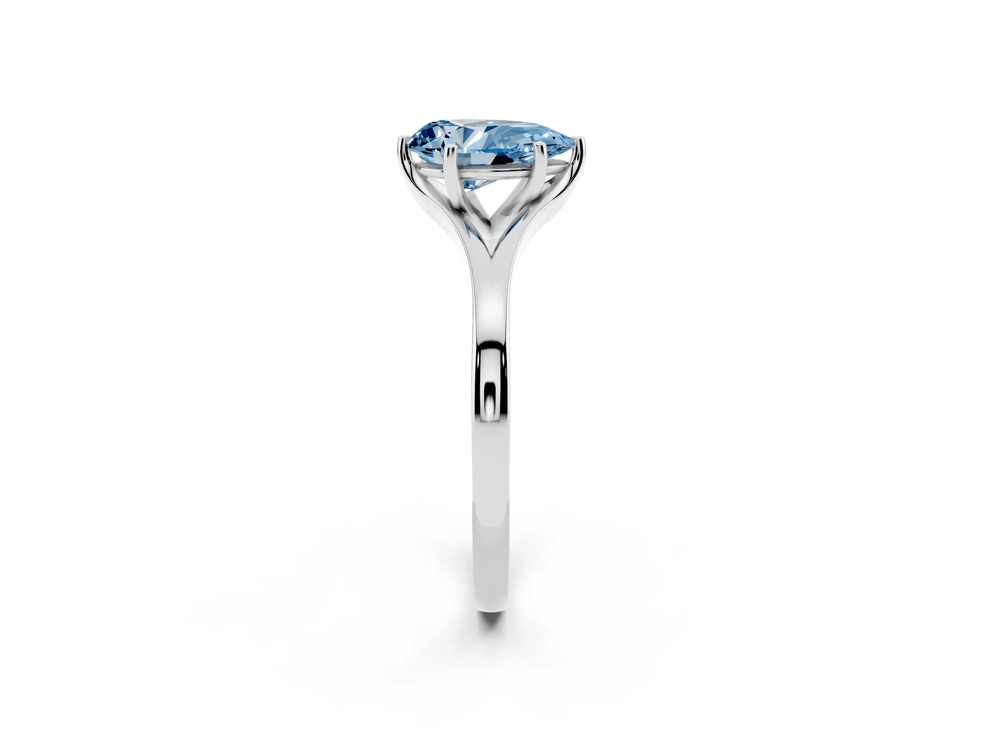 Fancy Blue Pear Cut Diamond Solitaire Ring Set in White gold with Polished Tapered Band and Prong Setting